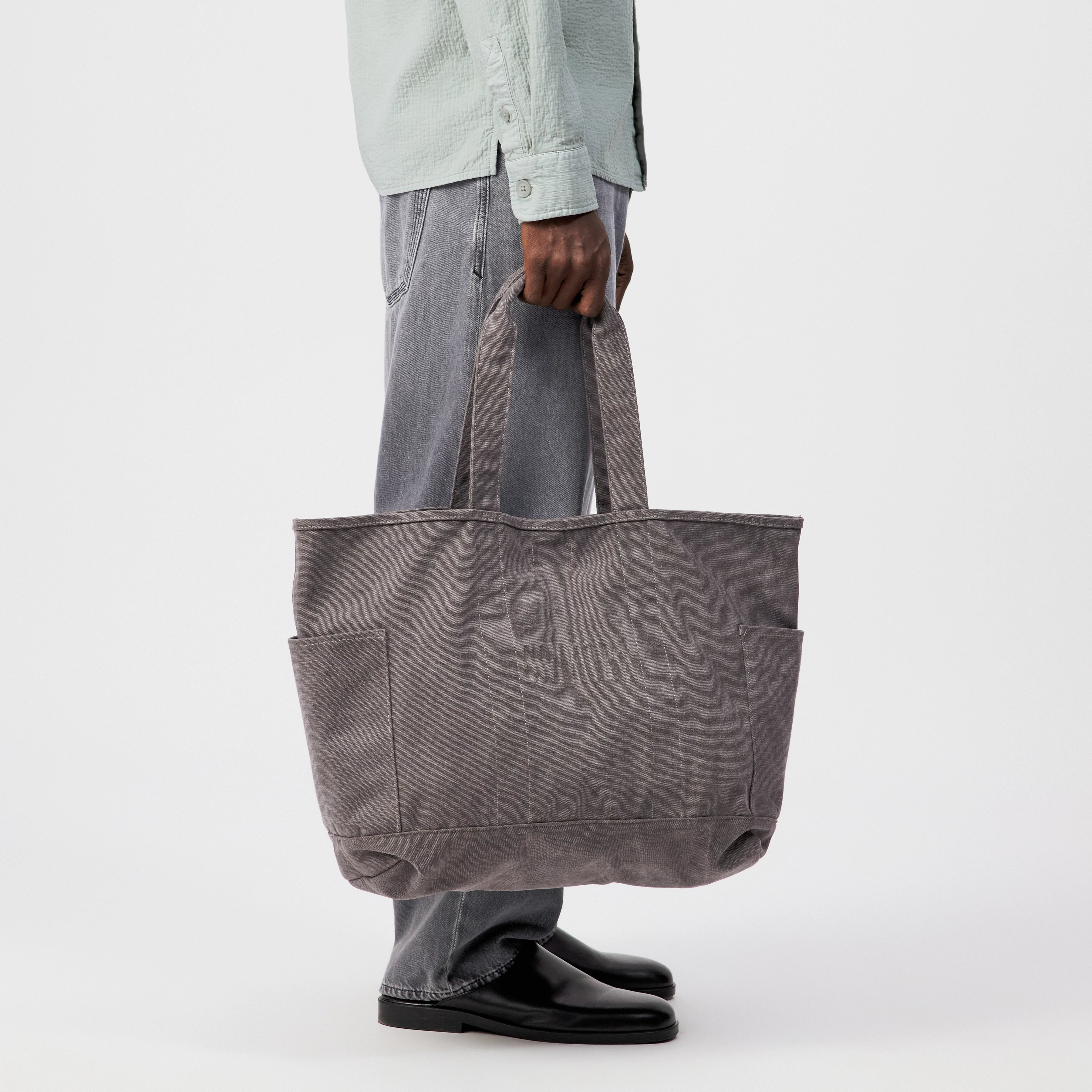 JELON - Spacious cotton shopper with vintage look - unisex - grey - Seitenansicht