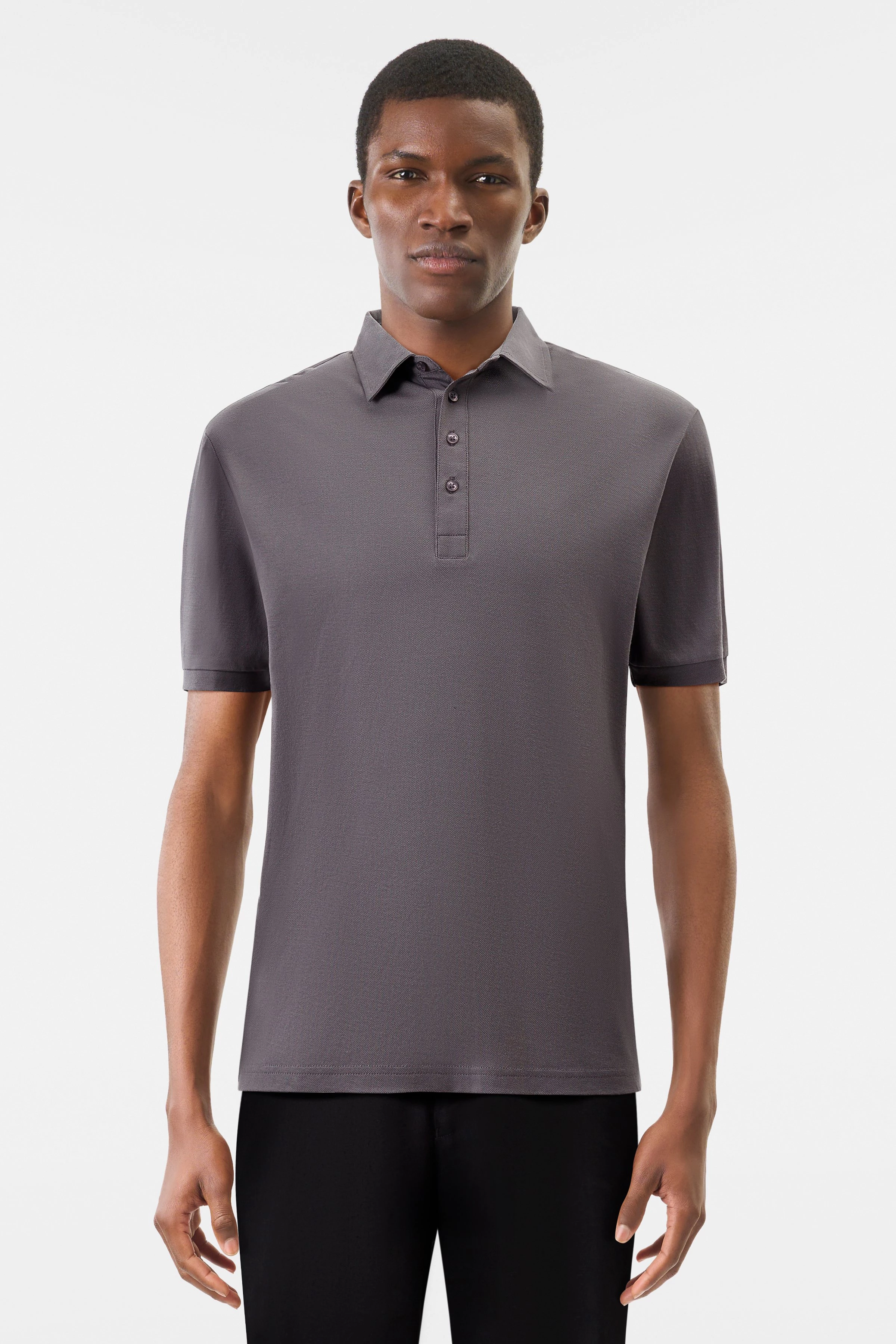 GARRY - 4-knoops polo met omgeslagen kraag in piqué - heren - grijs - Frontansicht