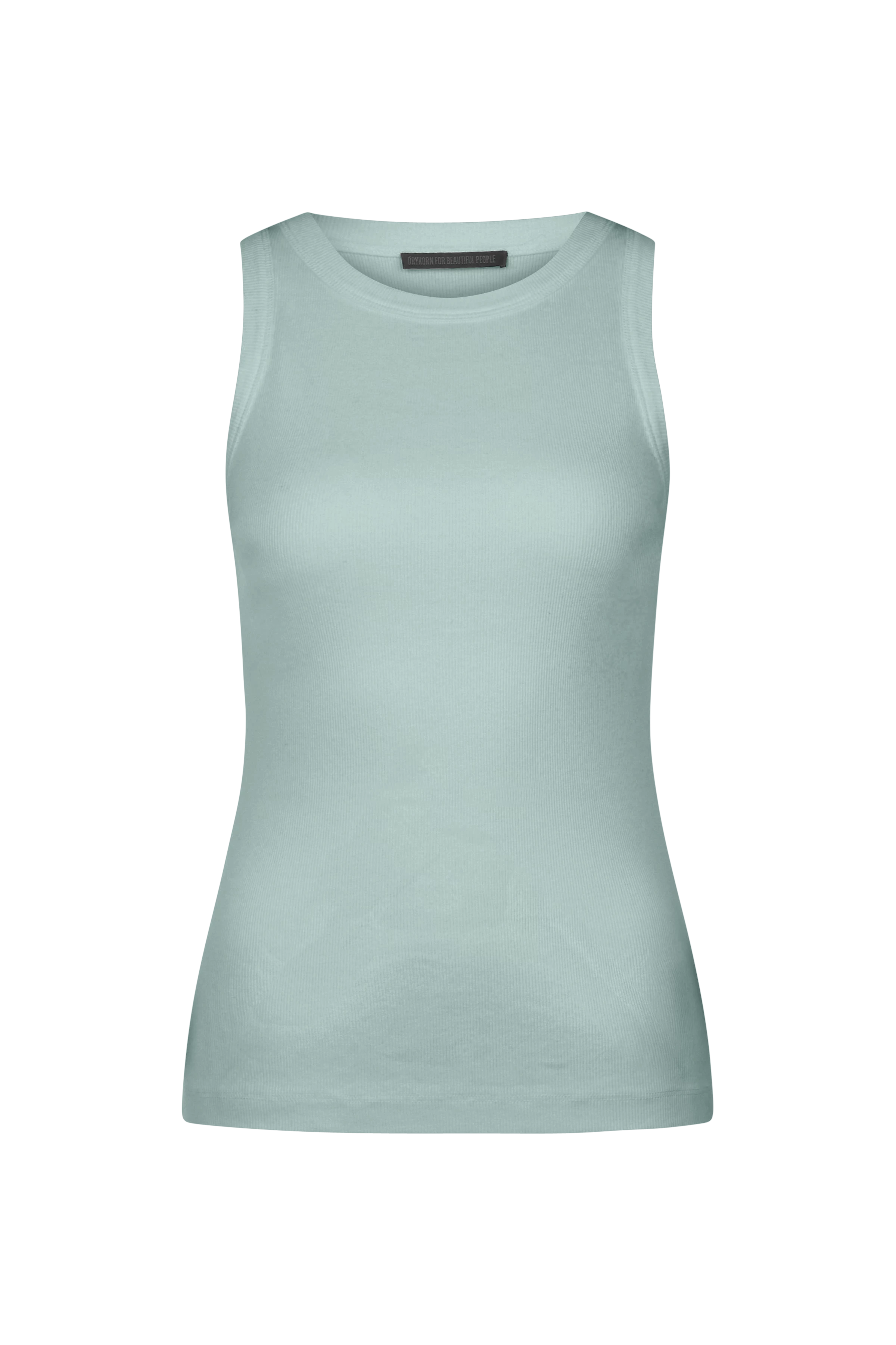 OLINA - Tanktop mit Rundhals in Baumwoll-Rippe - Damen - grün - Freisteller Frontansicht