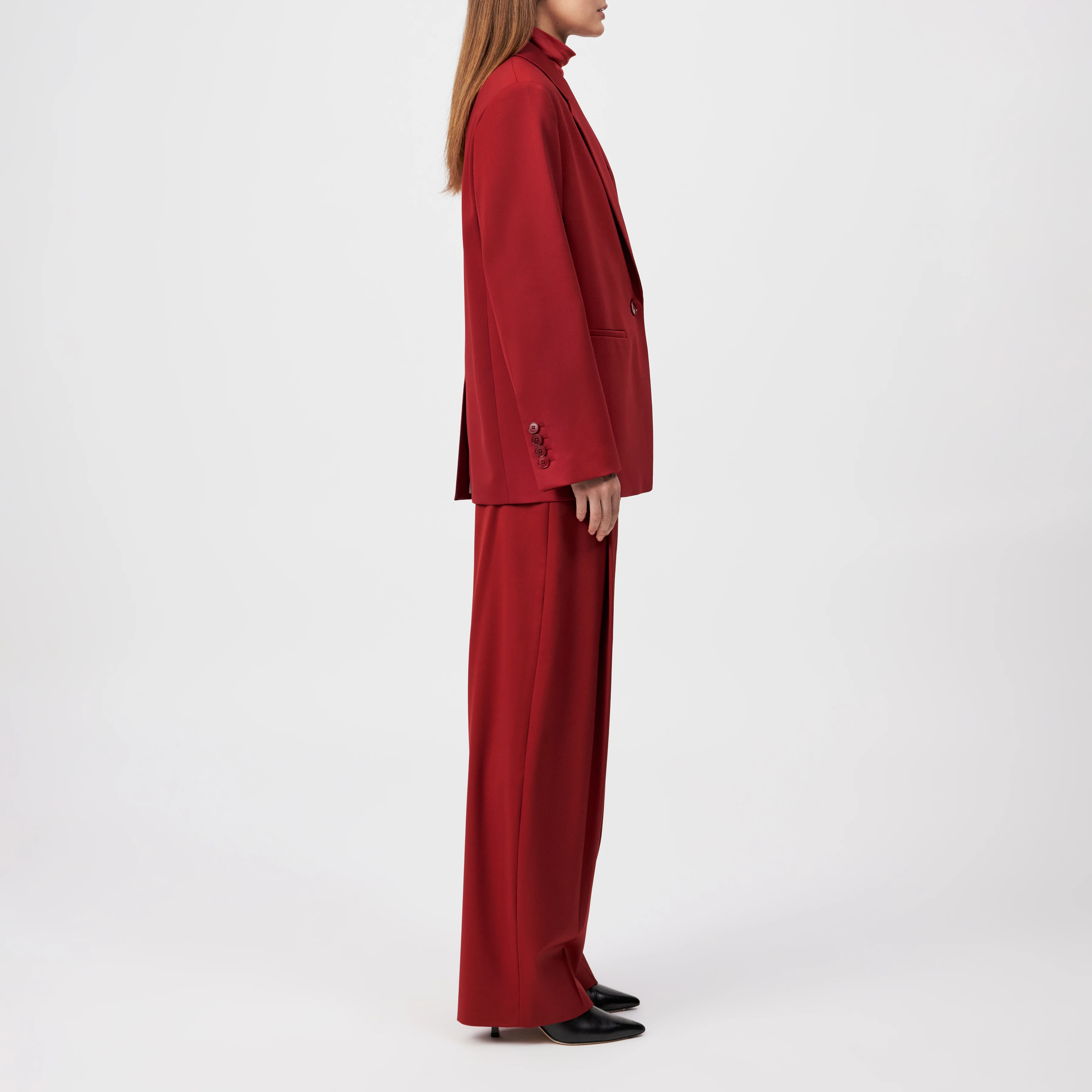 MOWTIE - Casual single-breasted blazer in wool blend - women - red - Seitenansicht