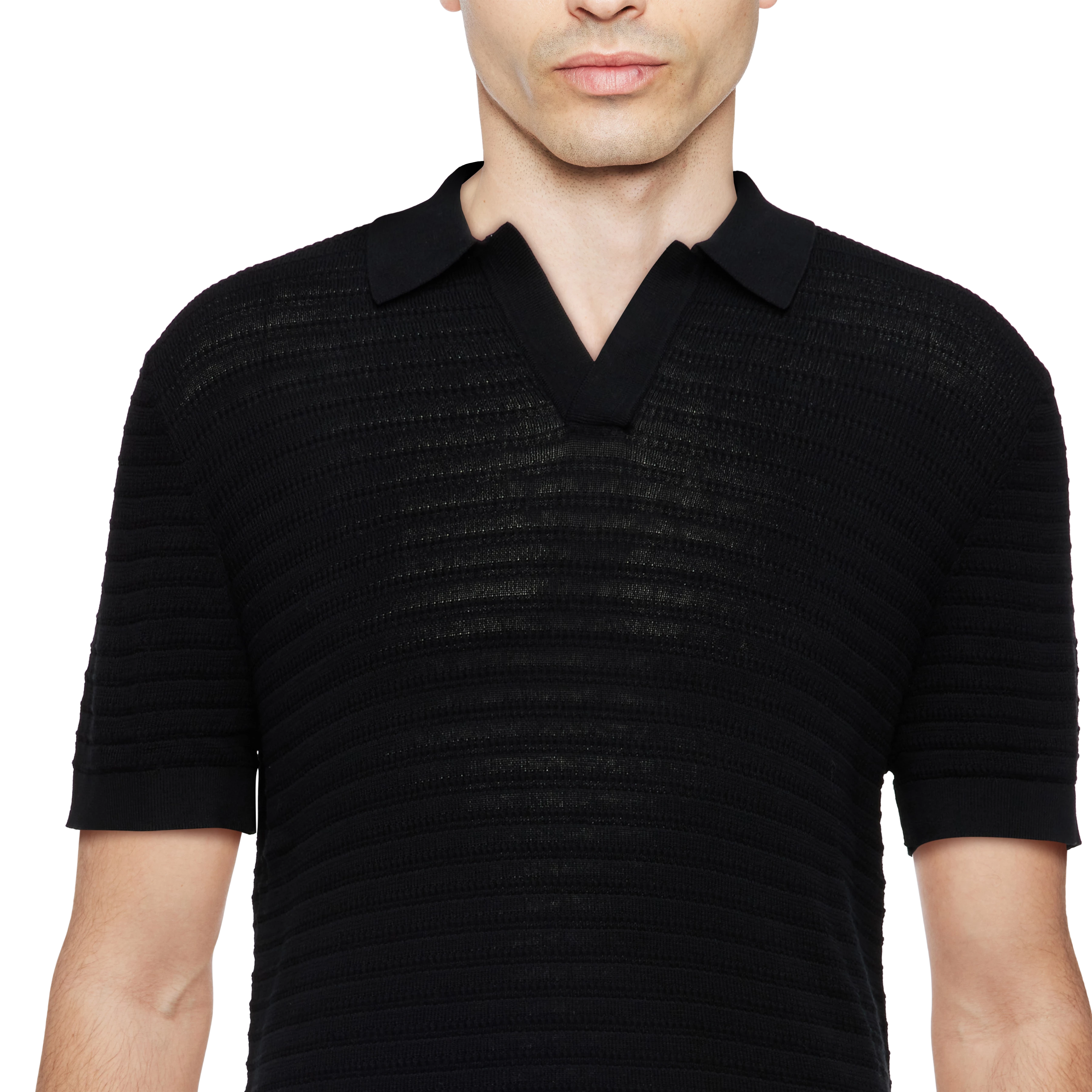BRAIAN - Gebreide polo in gemerceriseerd katoen - heren - zwart - Detailansicht am Model