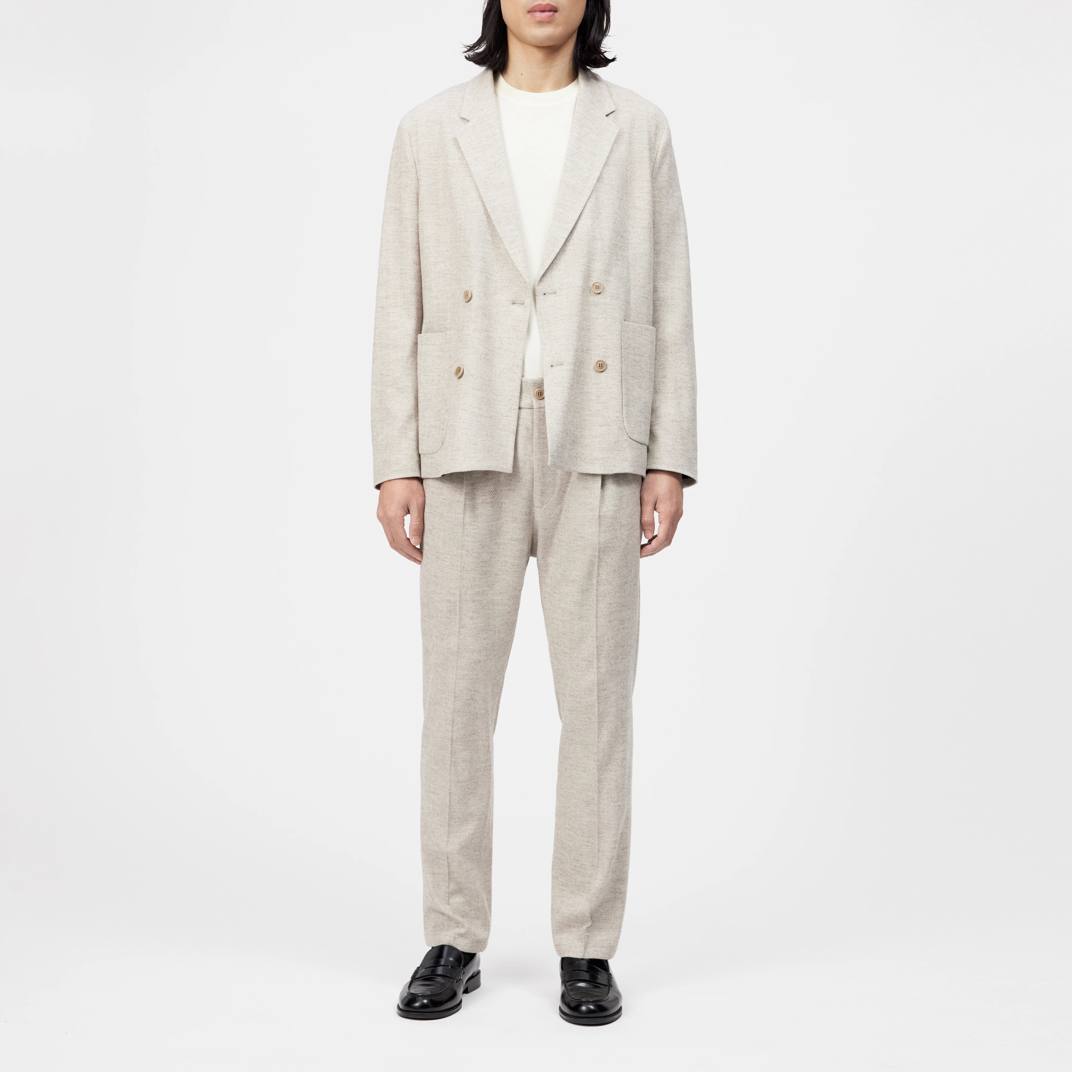 DOMARO - Zweireihiges Sakko in Viskose-Woll-Mix - Herren - beige - Ganzkörper-Frontansicht