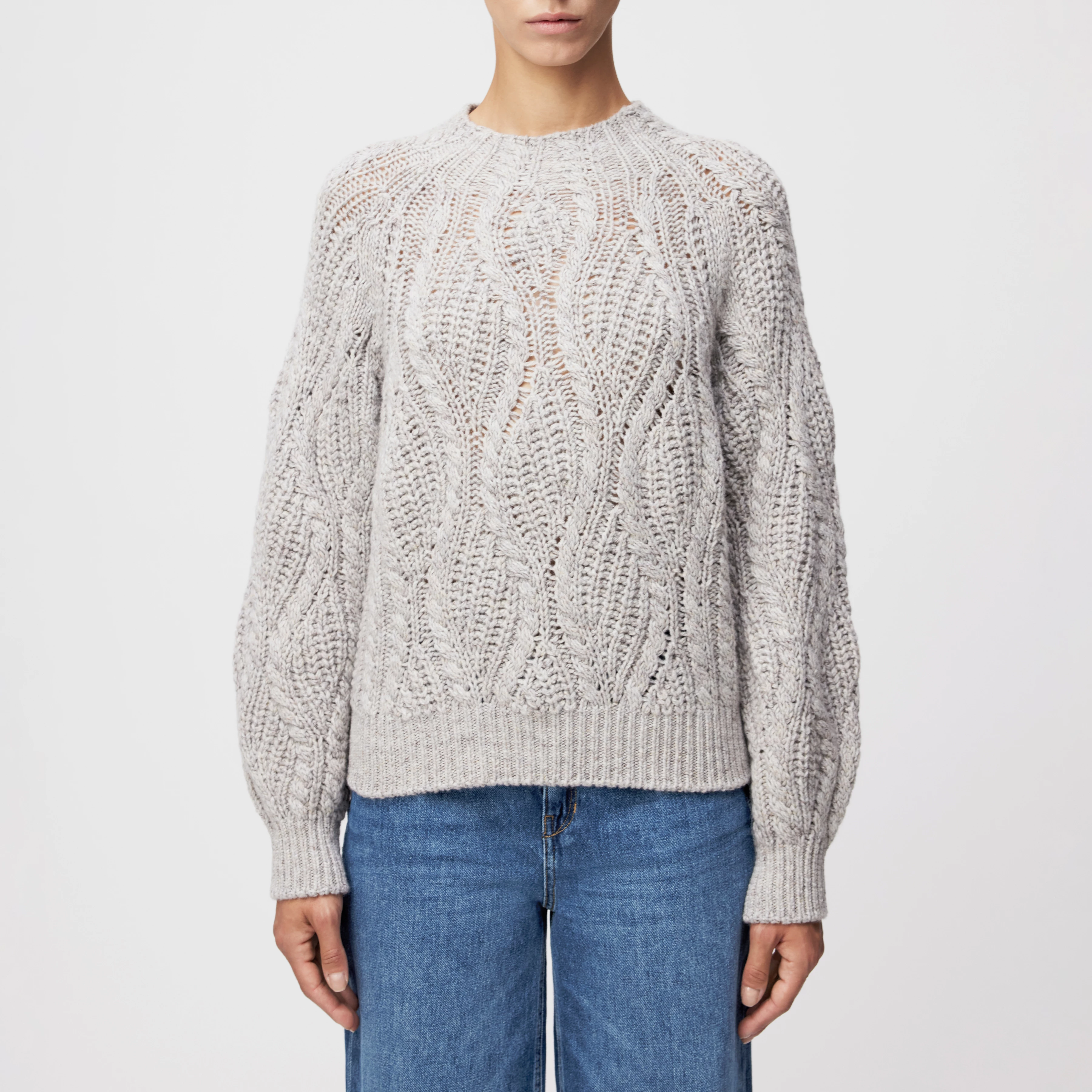 LARELYA - Pullover mit Ballonärmeln in Moulinè-Wollgarn - Damen - grau - Frontansicht