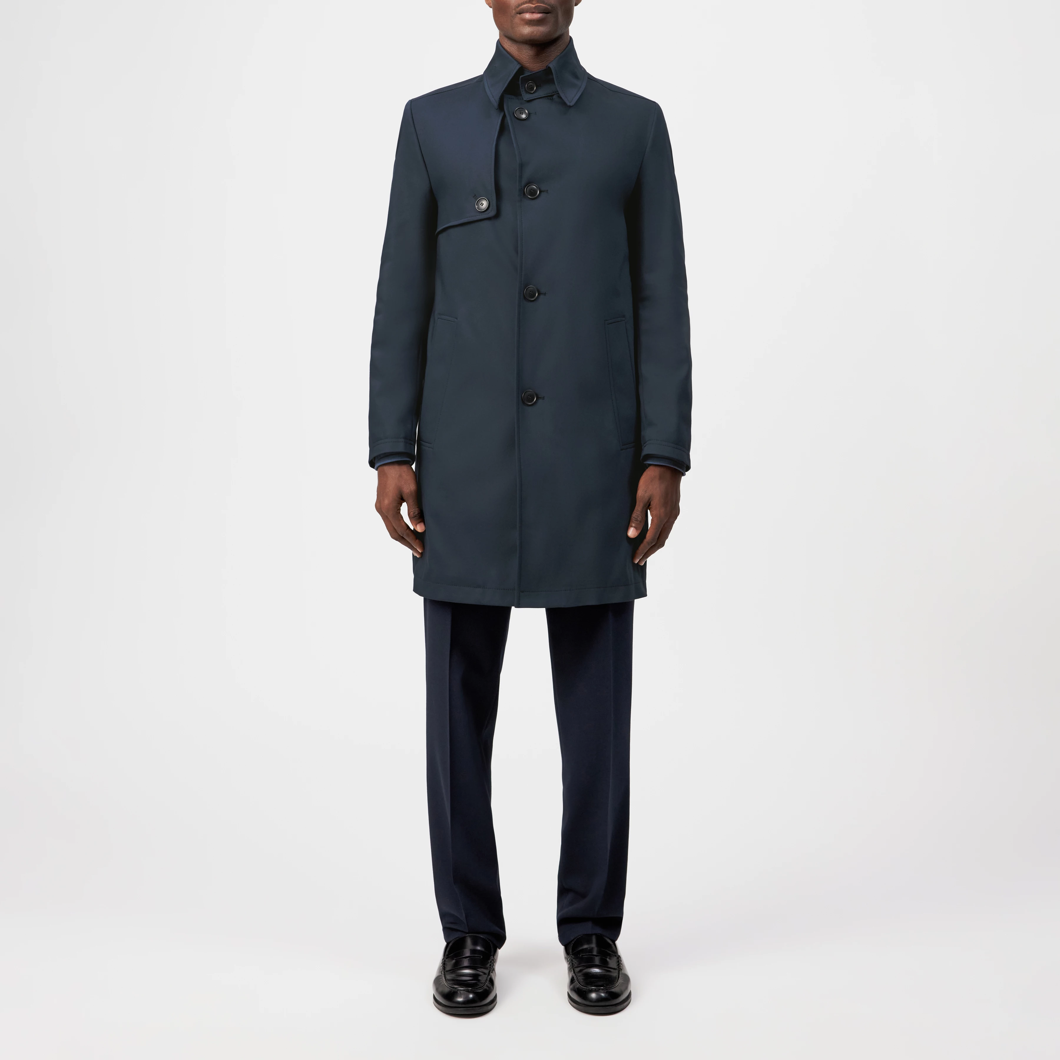SKOPJE_C - Trench coat in techno stretch satin - men - blue - Frontansicht