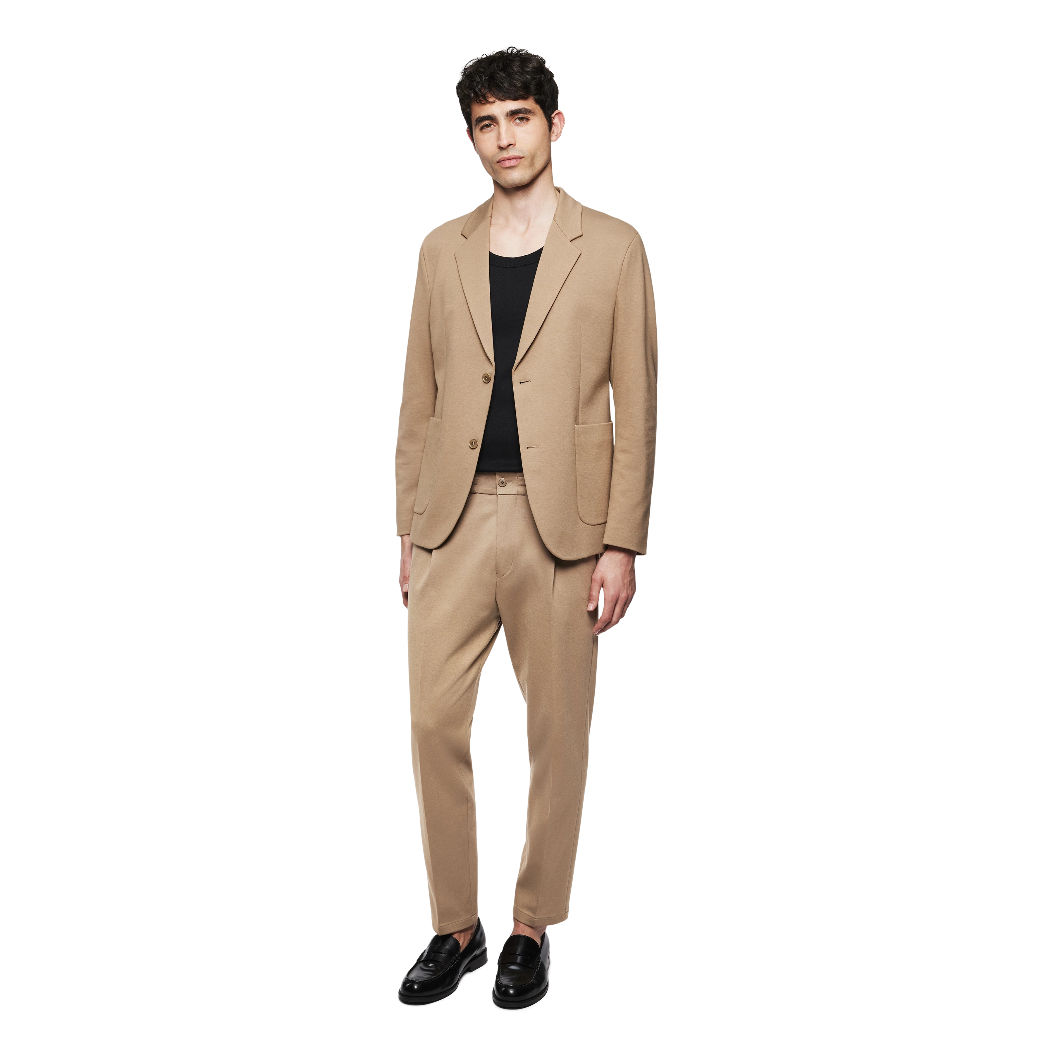 CHASY - Casual broek met plooi in jersey - heren - bruin - Ganzkörper-Frontansicht