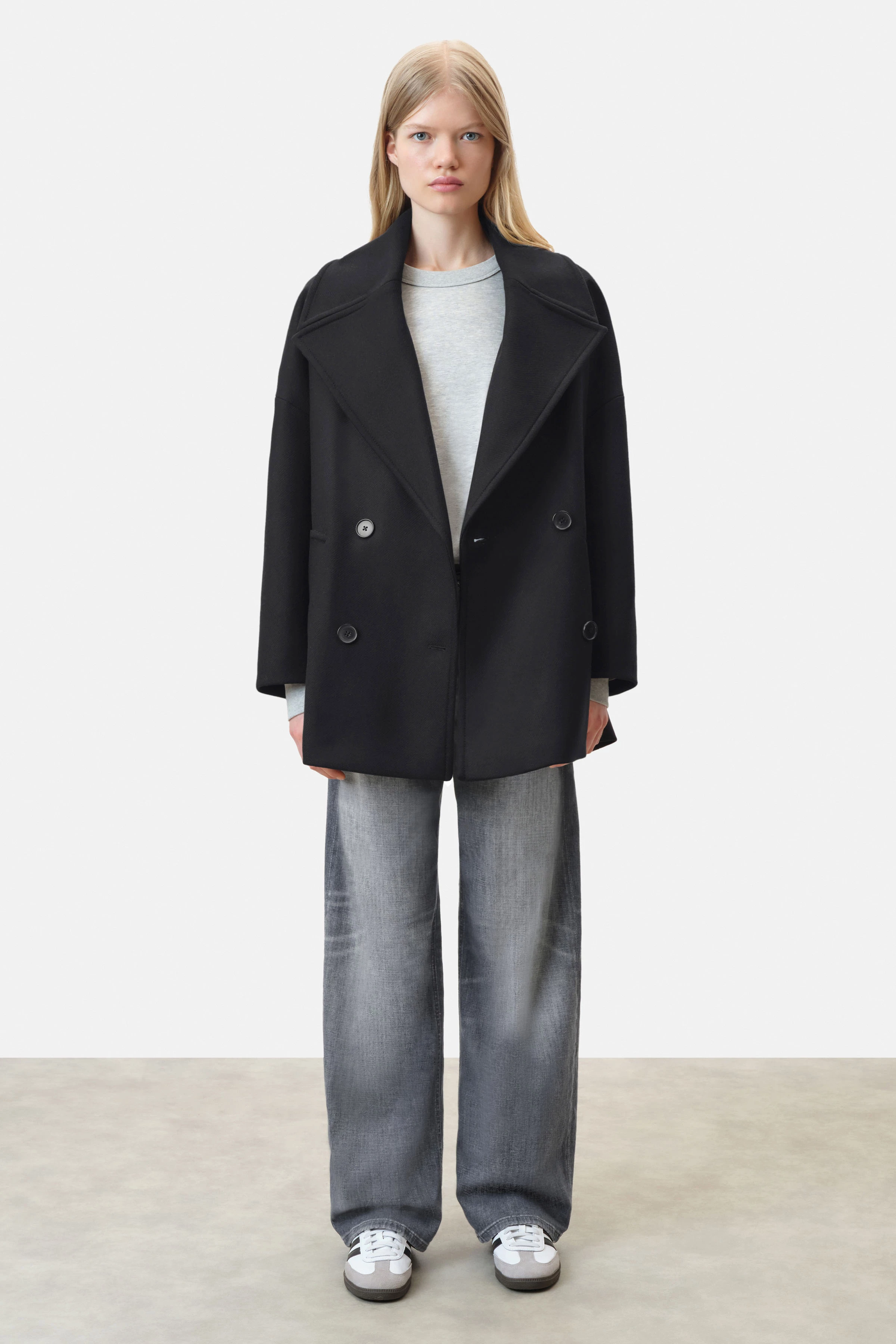 RUNCOM - Cabanjacke in winterlichem Woll-Mix - Damen - schwarz - Ganzkörper-Frontansicht