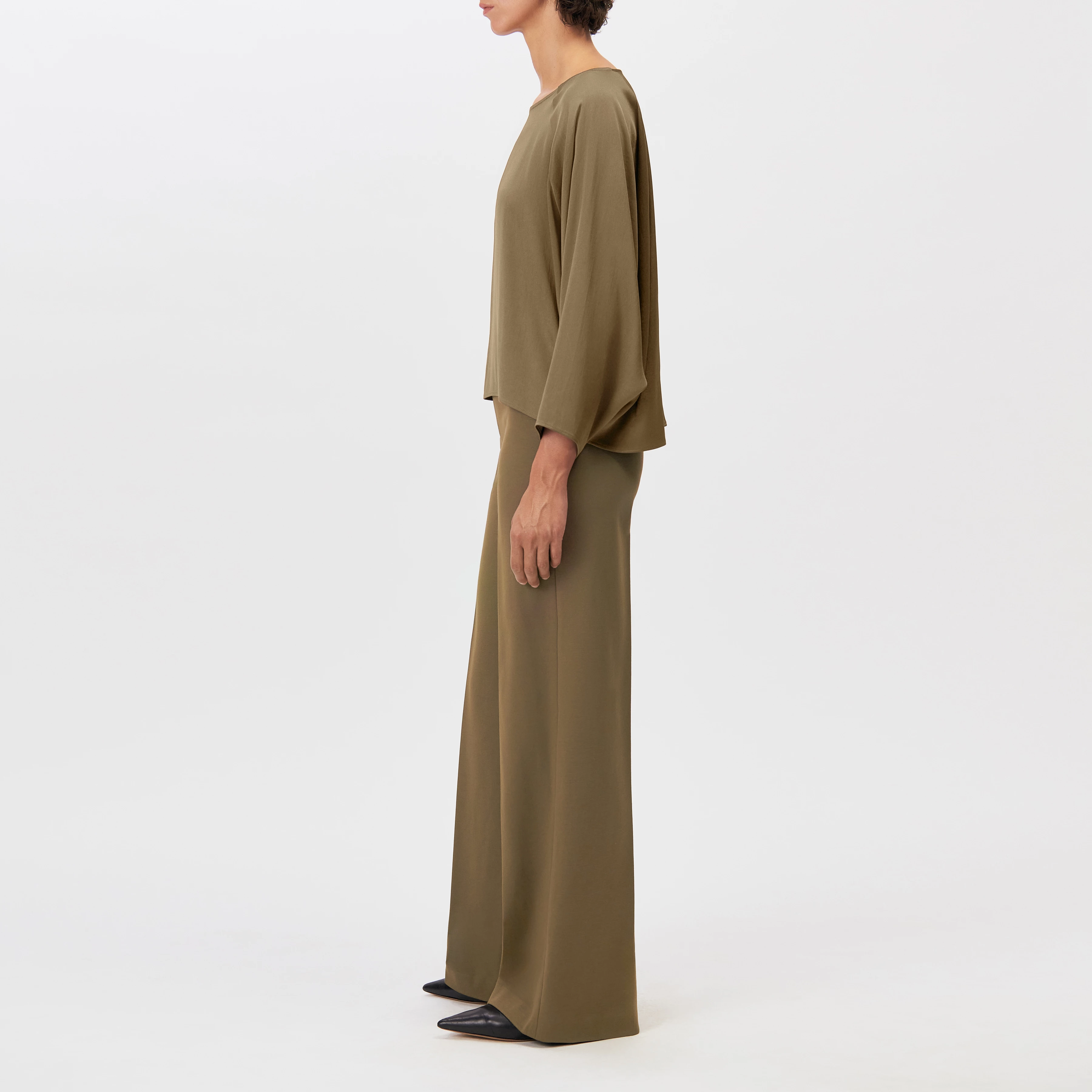 NIALINI - T-shirt blouse in satin - women - green - Seitenansicht