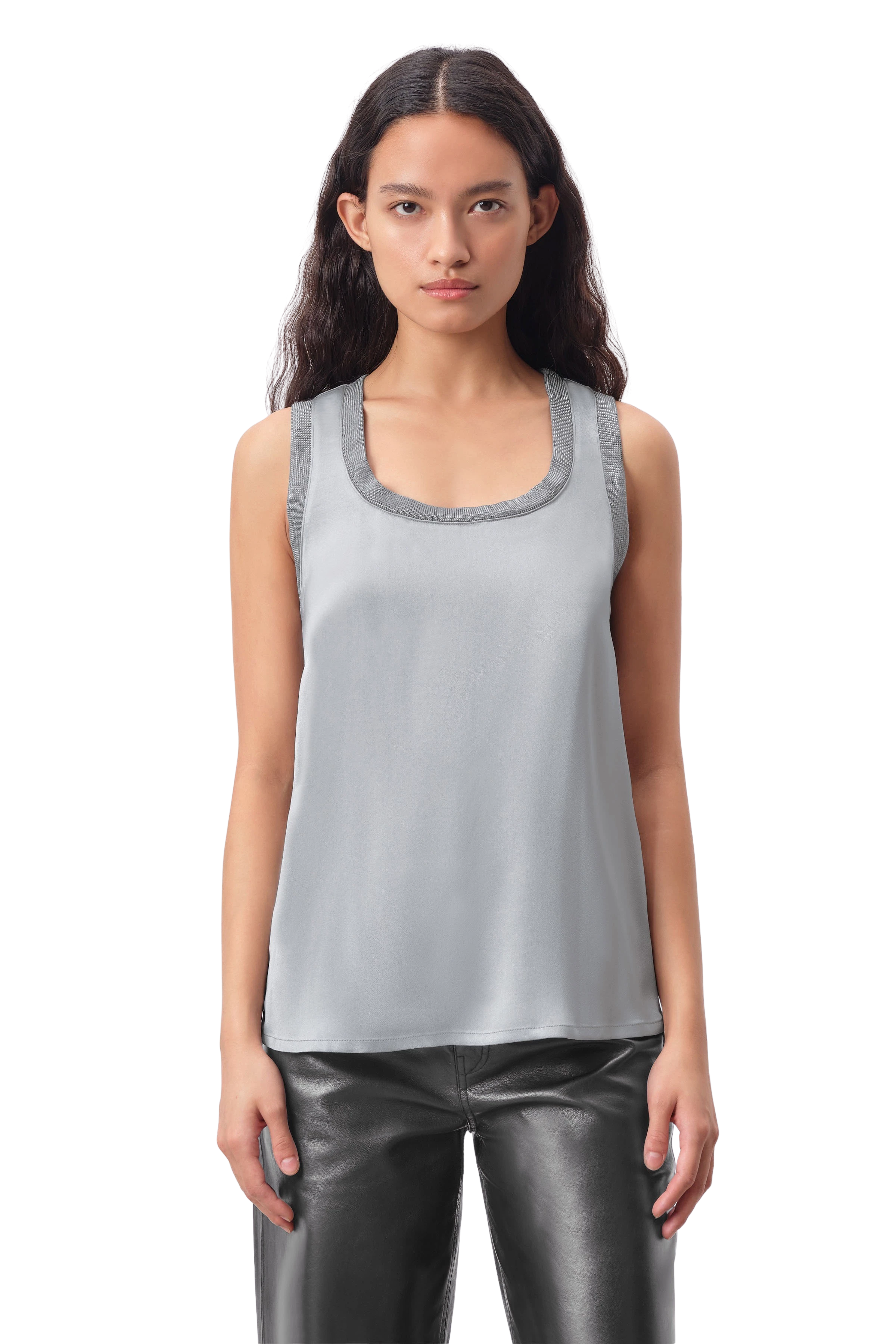 LEOMA - Top with knitted cuffs in satin - women - grey - Frontansicht