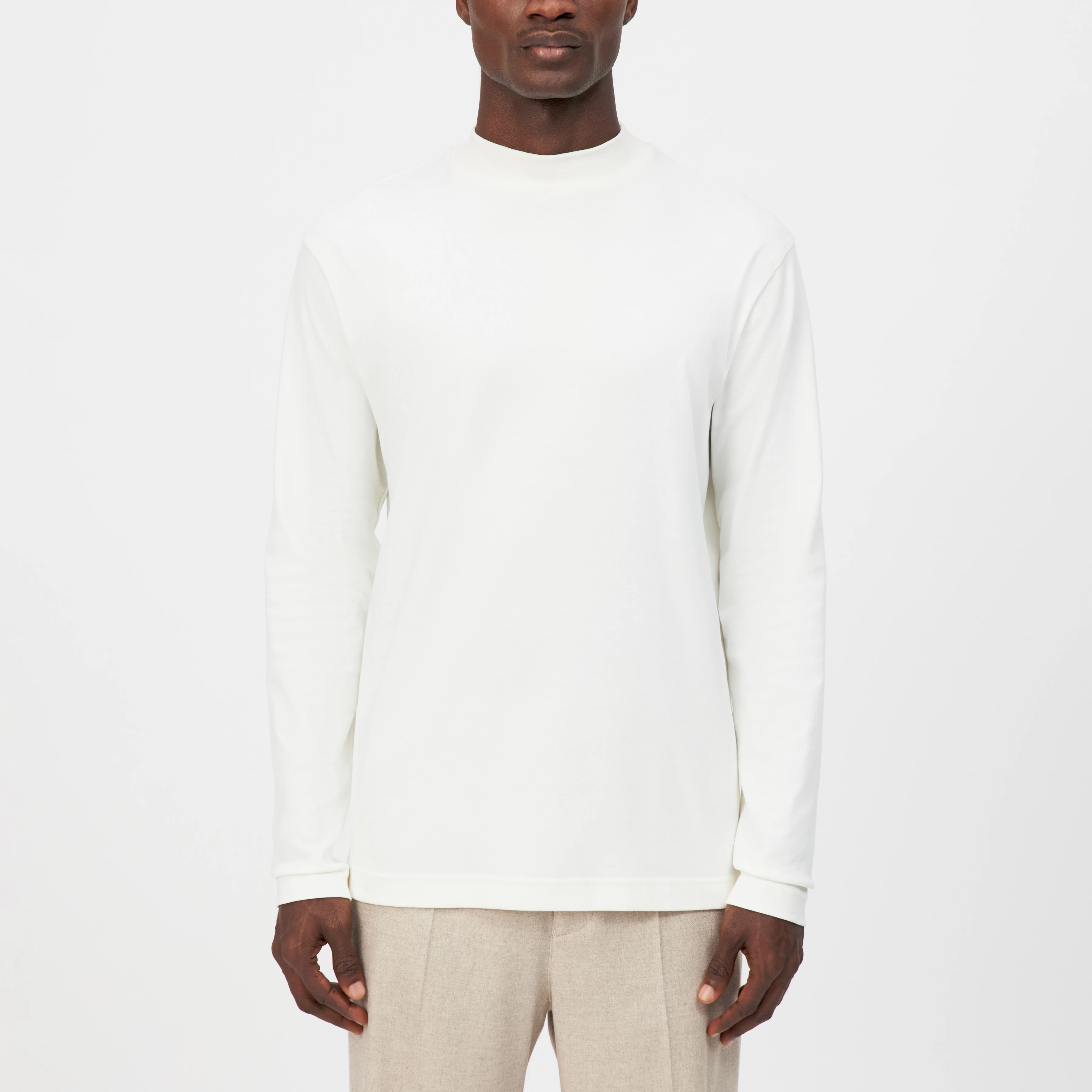 MORITZO - Longsleeve mit Stehkragen in elastischer Baumwolle - Herren - off white - Frontansicht