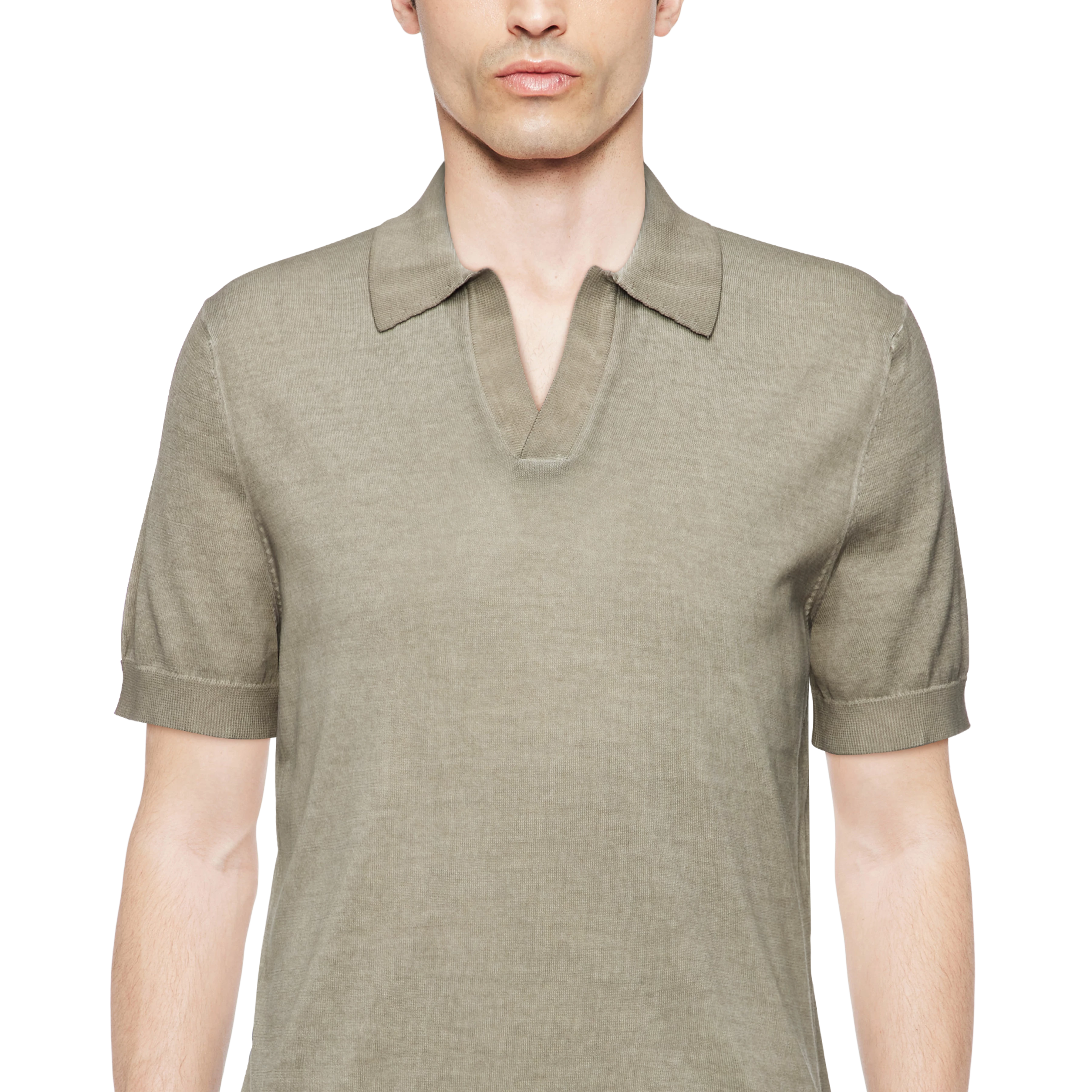 BRAIAN - Gebreide polo in Supima katoen - heren - bruin - Detailansicht am Model