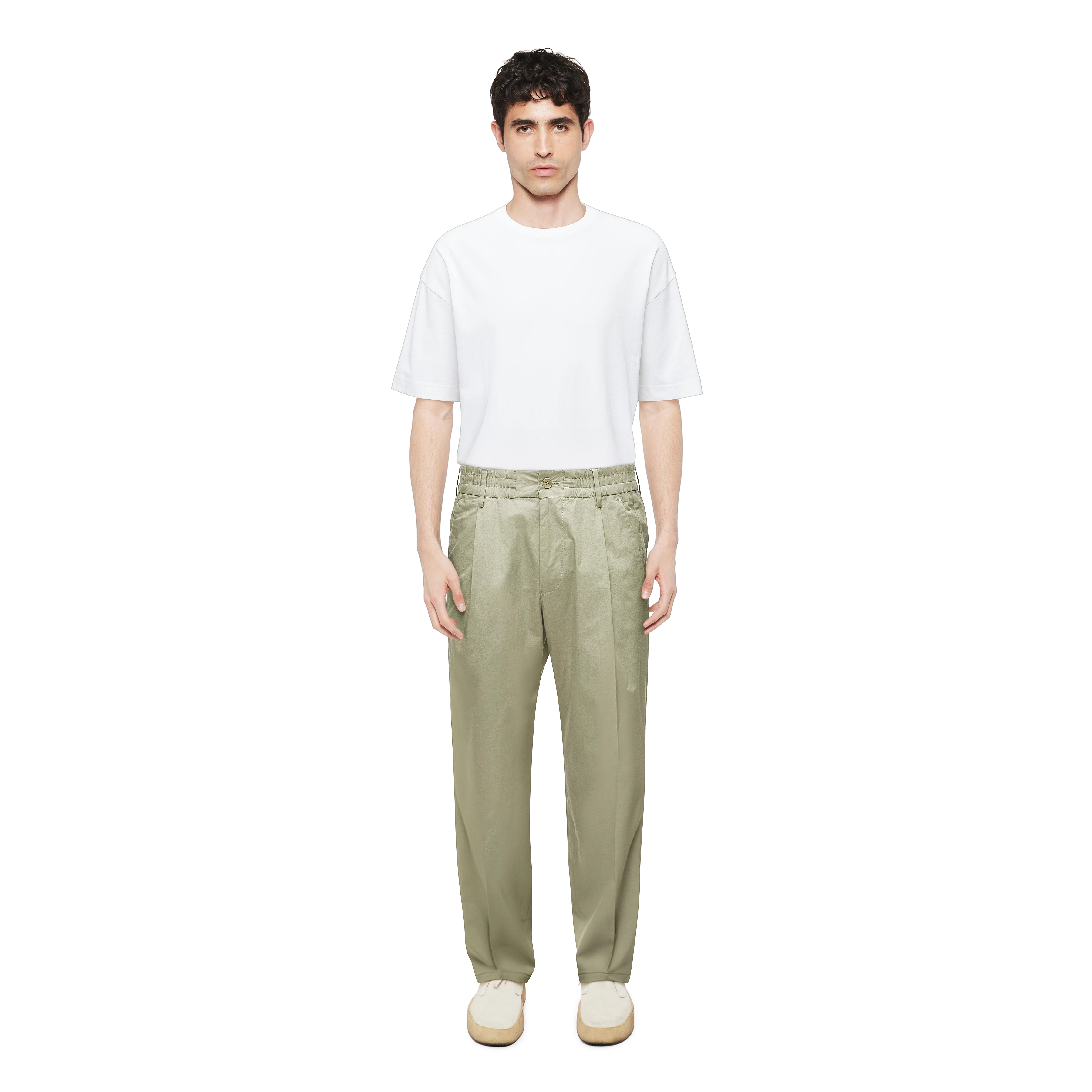 CHASY_RGLR - Casual broek met plooi in katoen gabardine - heren - groen - Ganzkörper-Frontansicht