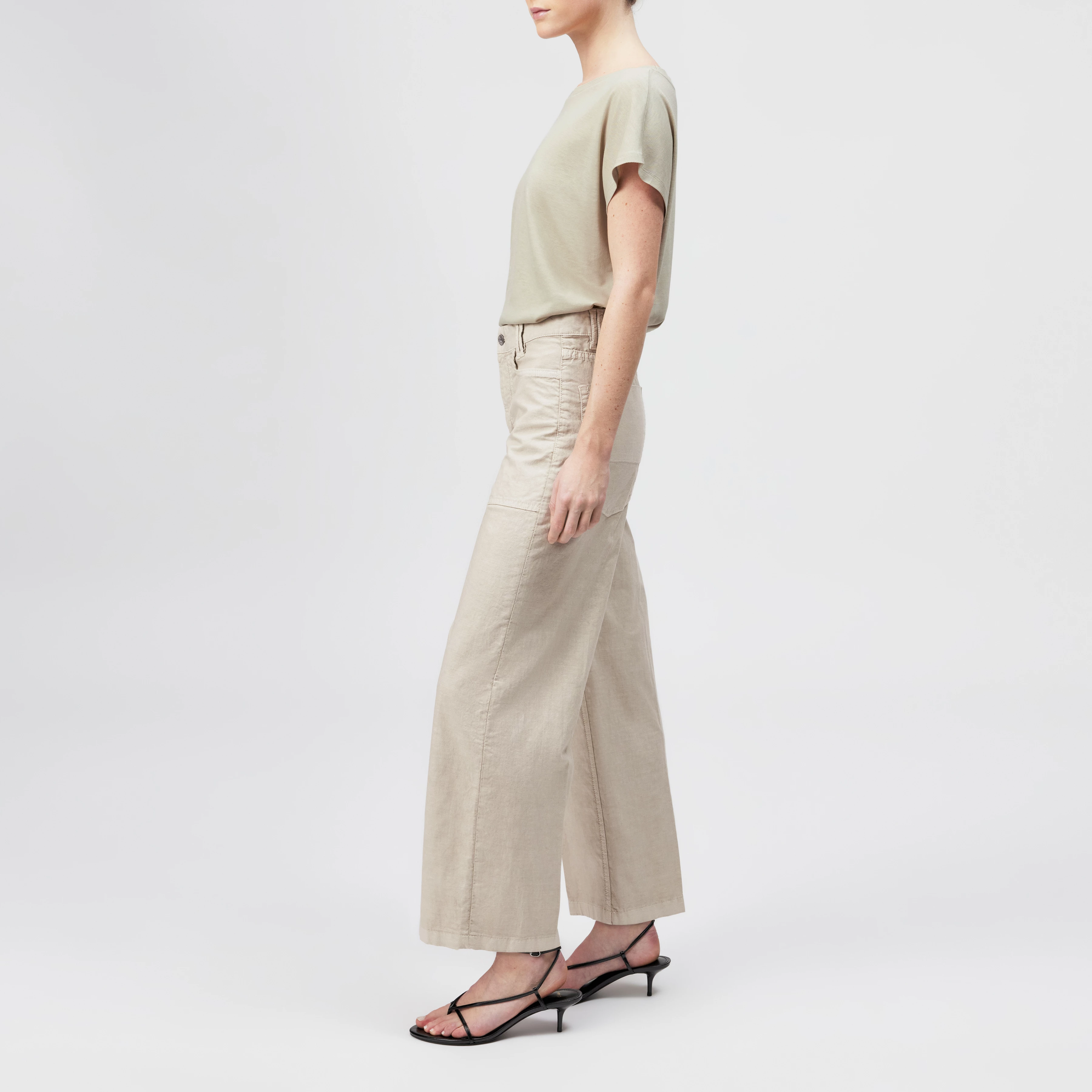 DERIVE - Mid-waist jeans in cotton-linen blend - women - beige - Seitenansicht