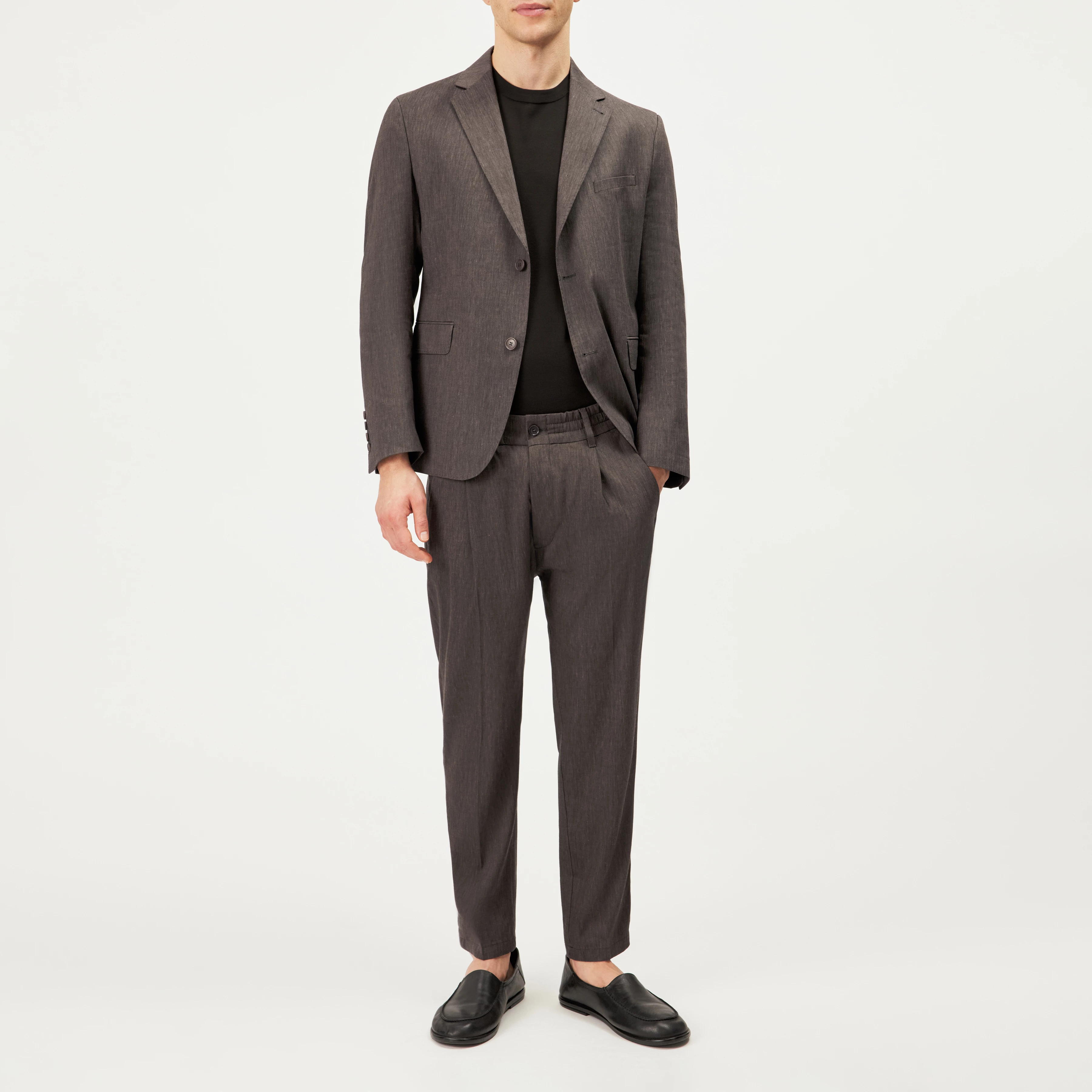 CHASY - Casual bukser med læg i hørmix - men - brun - Ganzkörper-Frontansicht