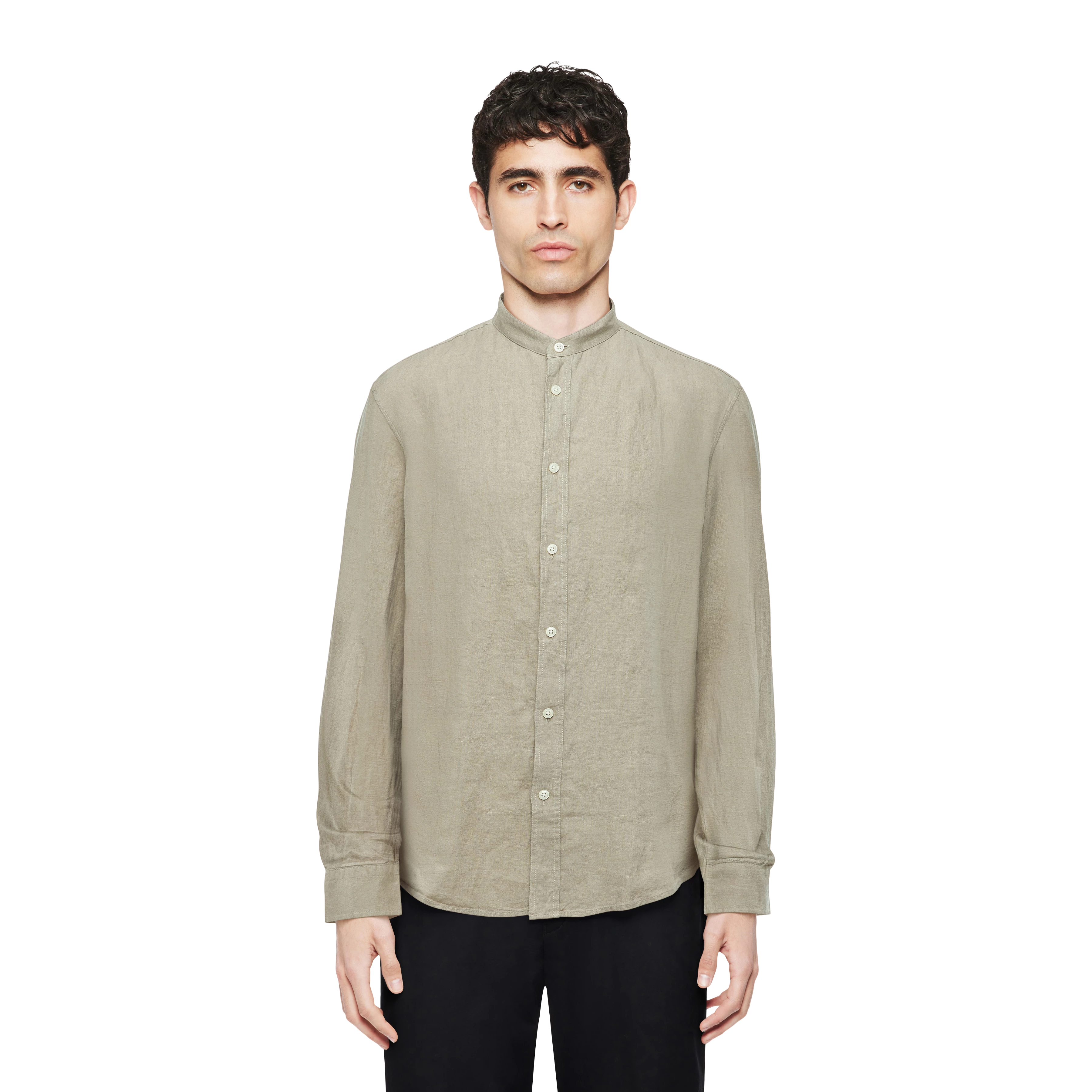 TAROK - Pure linen shirt with stand up collar - men - beige - Frontansicht