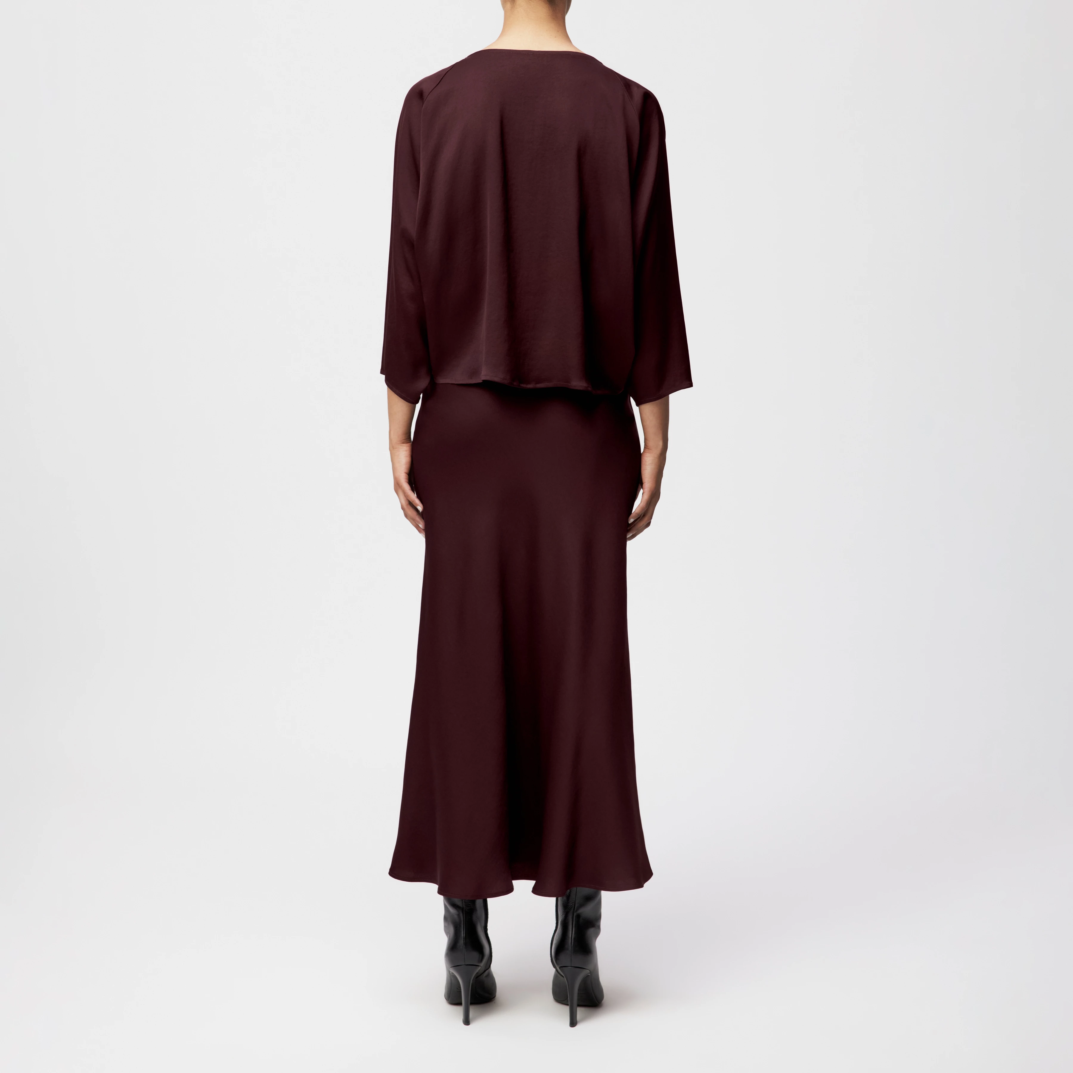 NIALINI - T-Shirt Bluse in Satin - Damen - rot - Rückansicht