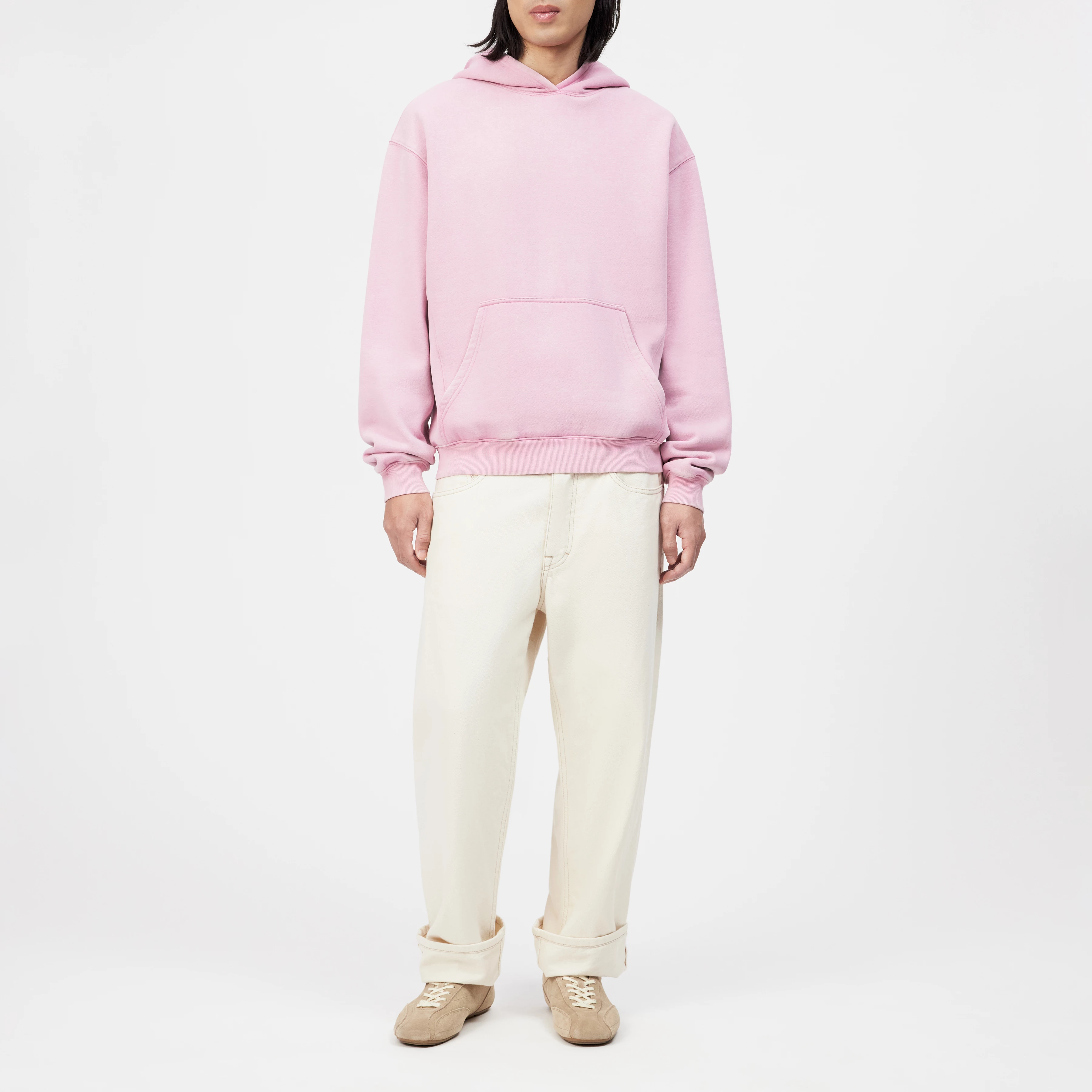 KAMILIO - Hoodie in gewaschenem Baumwoll-Mix - Herren - rosa - Ganzkörper-Frontansicht