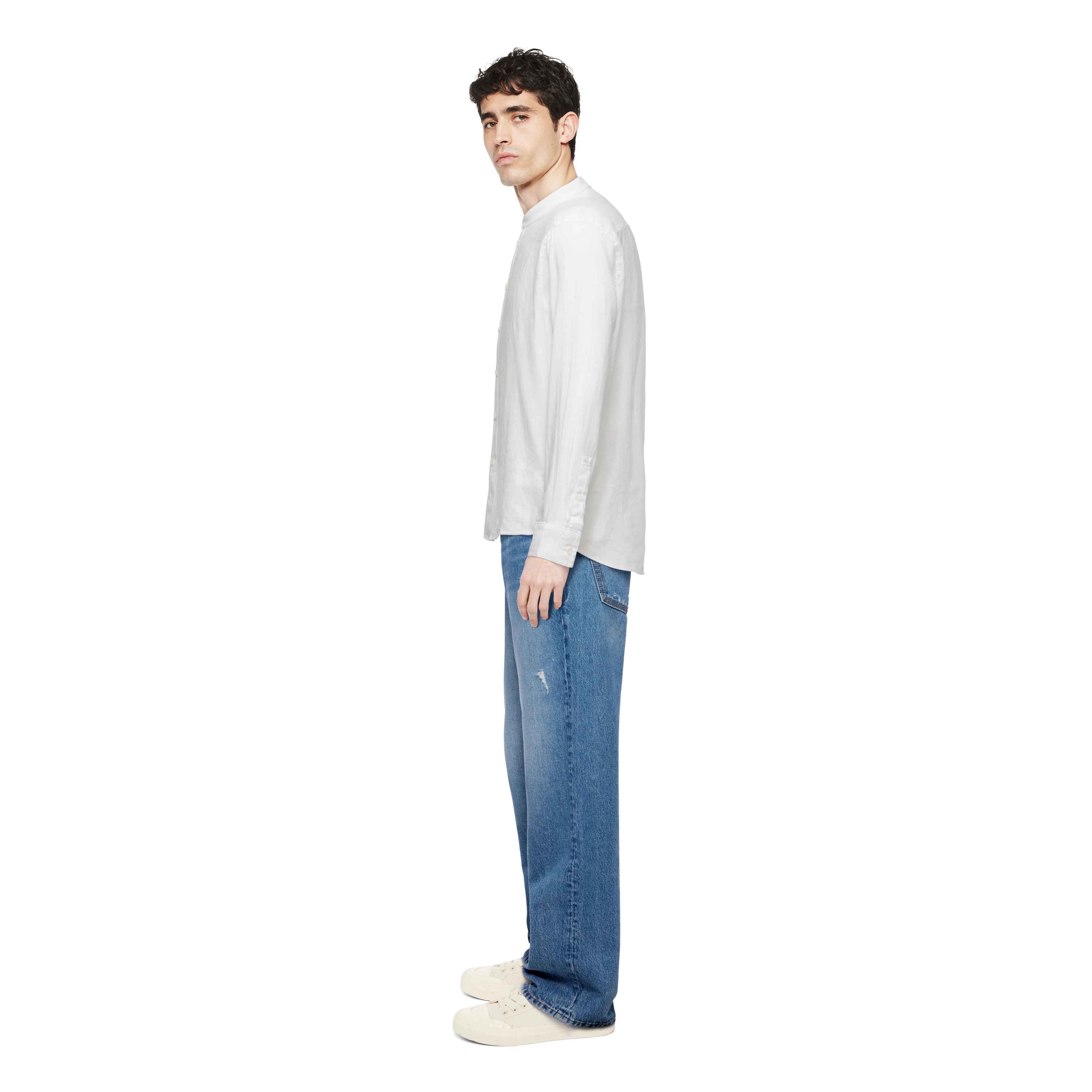 TALOC - Chemise à col montant en mélange lin et coton - men - blanc - Seitenansicht