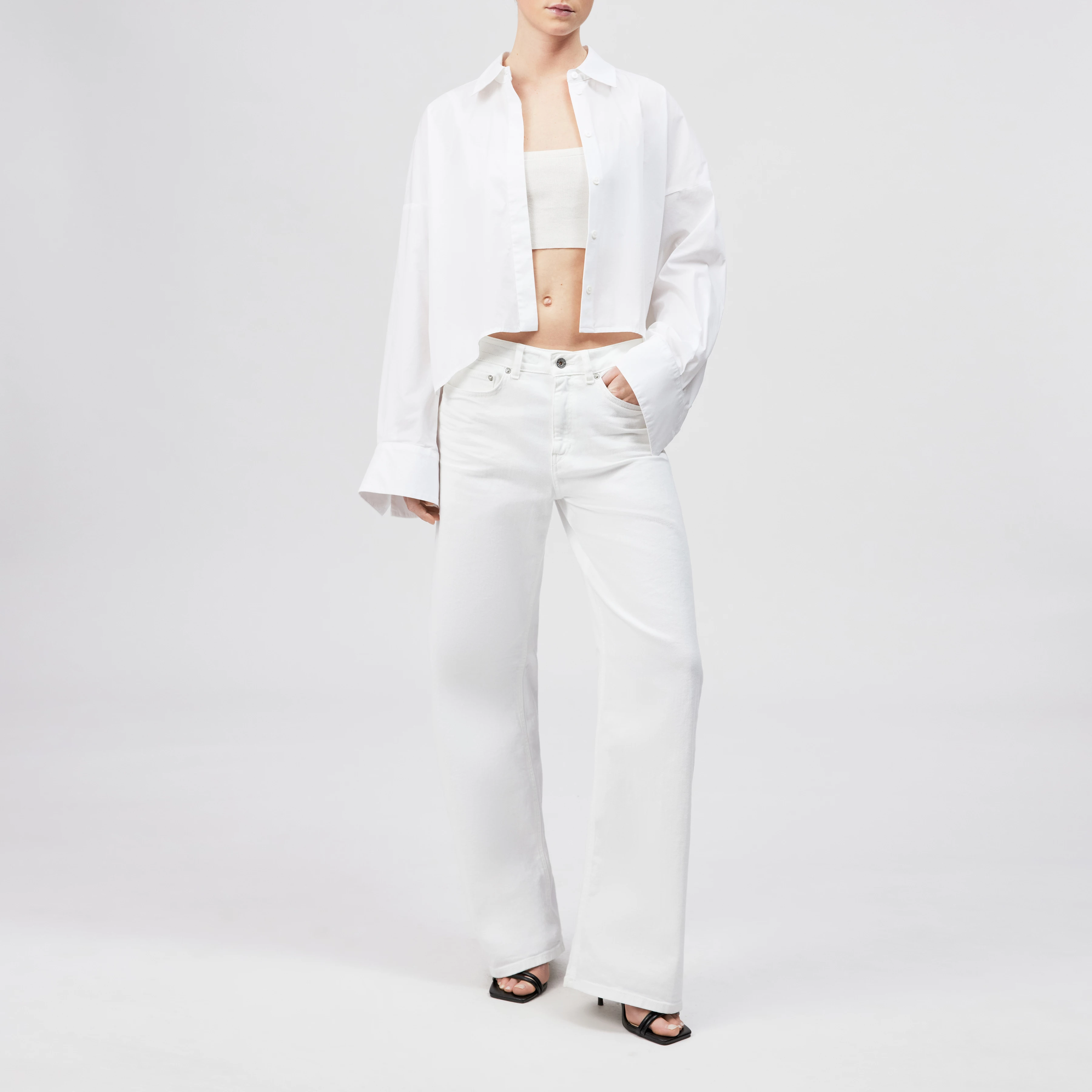 OSHIA - Oversized shirt blouse in poplin - women - white - Ganzkörper-Frontansicht