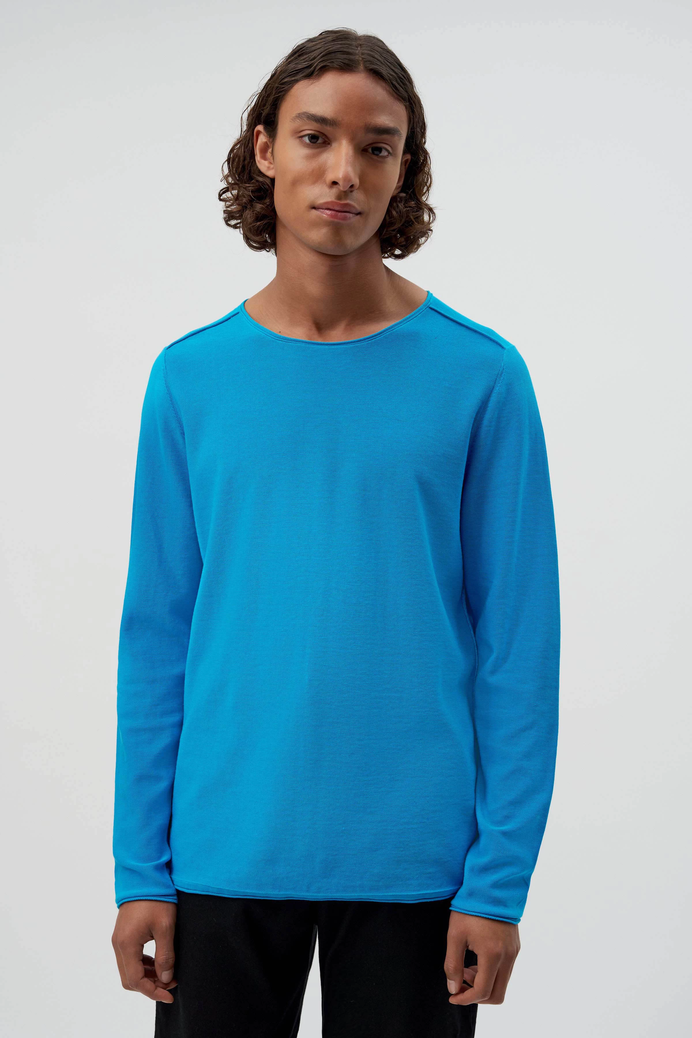 RIK - Sweater with rolled edges in pure cotton - men - blue - Frontansicht