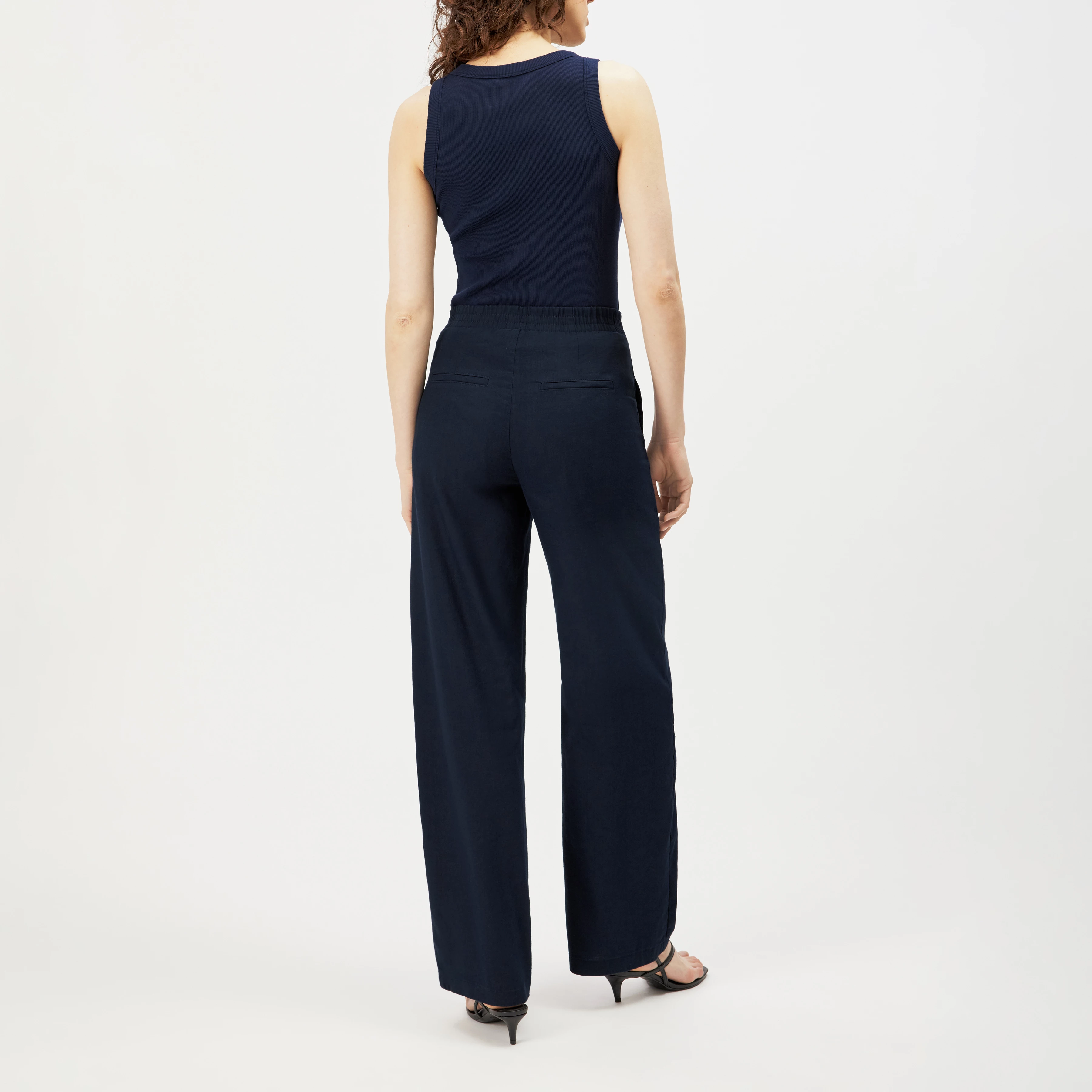 FAE_0 - Pantalon à jambe barrel en lin mélangé - women - bleu - Rückansicht