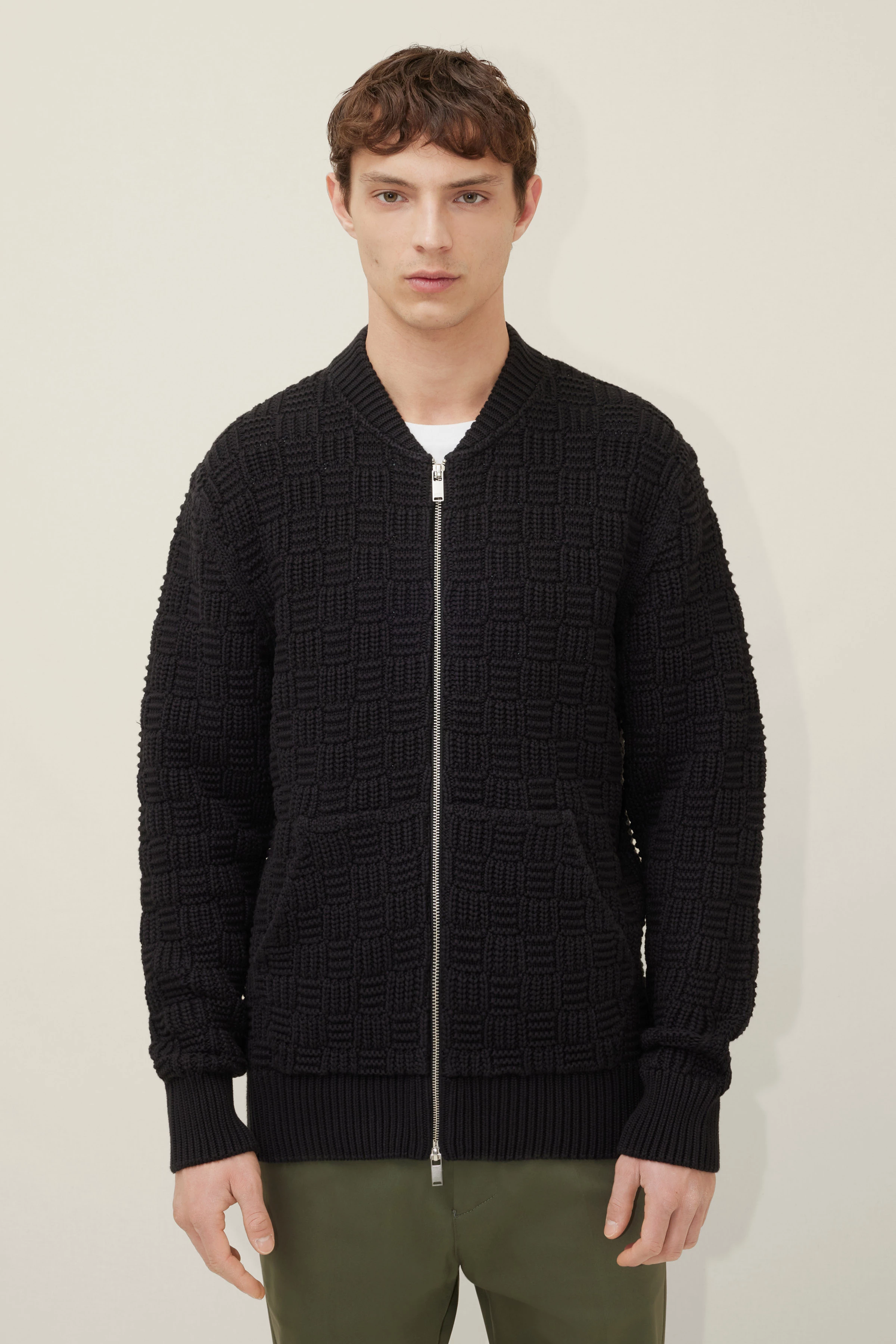 MAX - Strick Bomberjacke mit Struktur - Herren - schwarz - Frontansicht