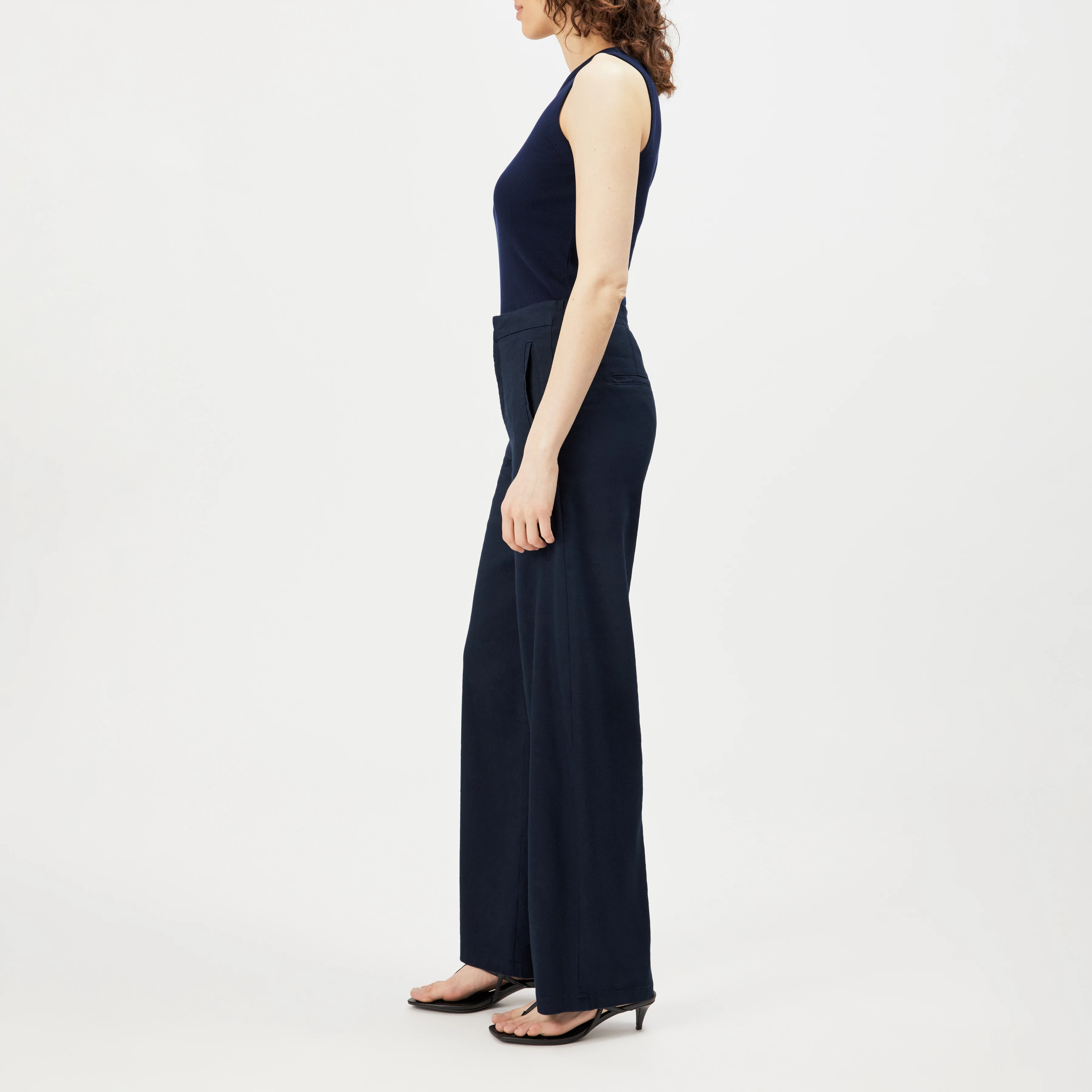 FAE_0 - Pantalon à jambe barrel en lin mélangé - women - bleu - Seitenansicht