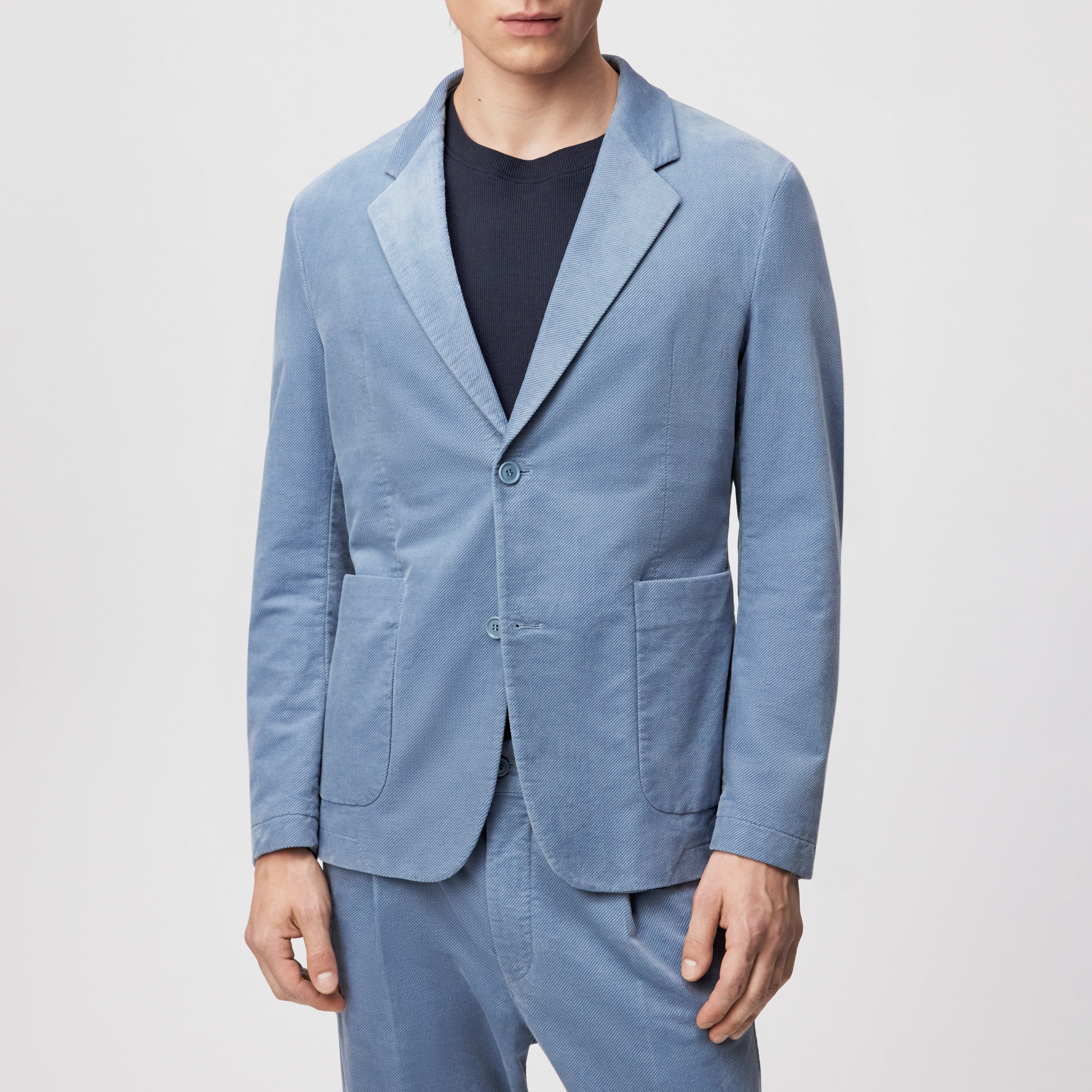 MARLS - Single-breasted jacket in velvet - men - blue - Frontansicht