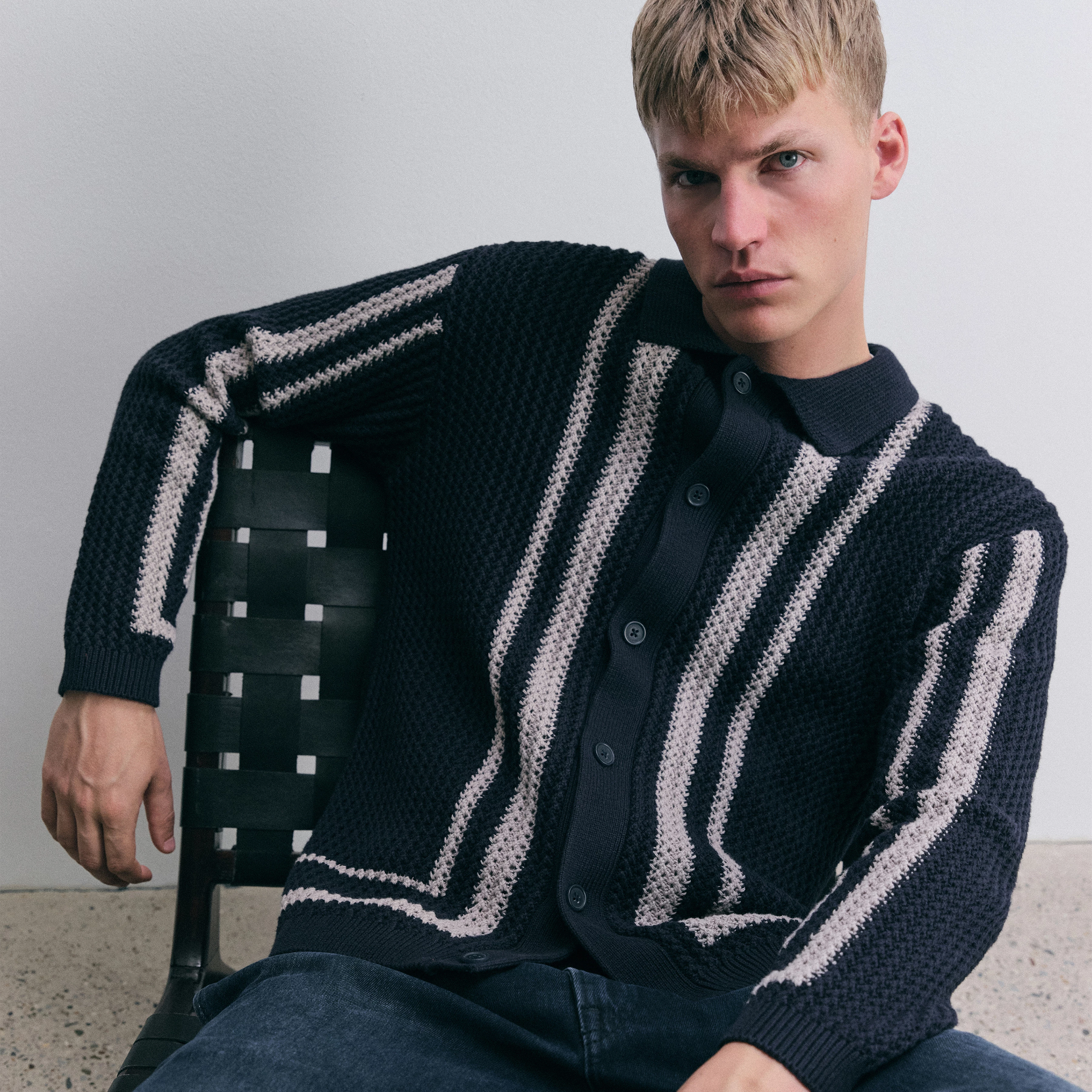 EMILIANO - Strick Polo-Shirt in Baumwolle - Herren - blau