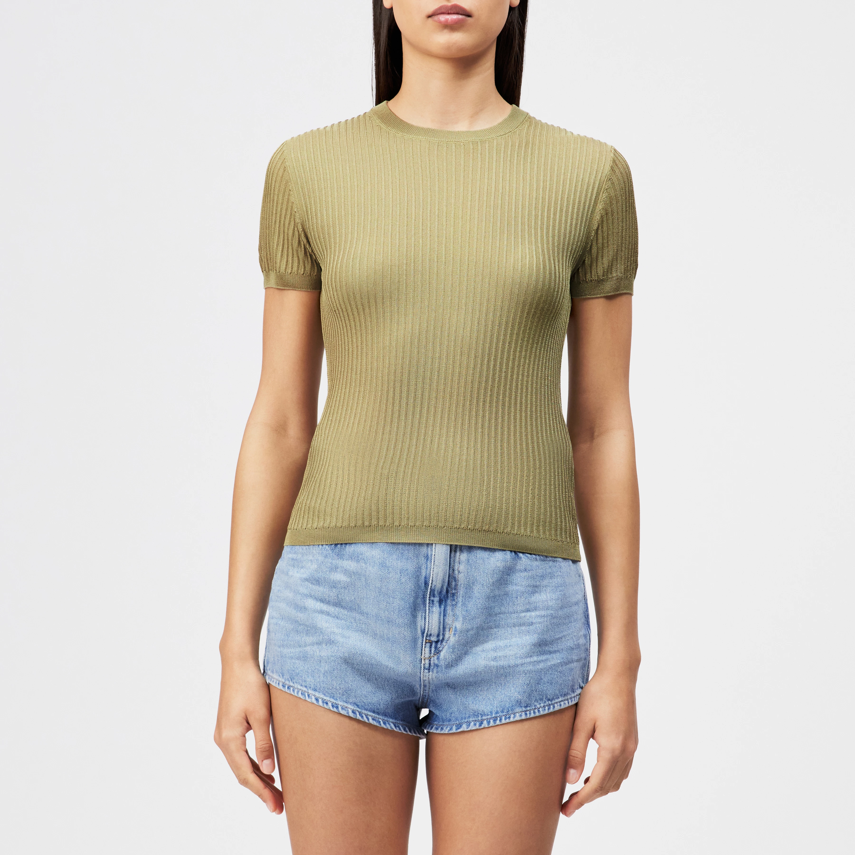 MOGLINI_2 - Crew Neck Knit T-Shirt with Ribbed Texture - women - brown - Frontansicht