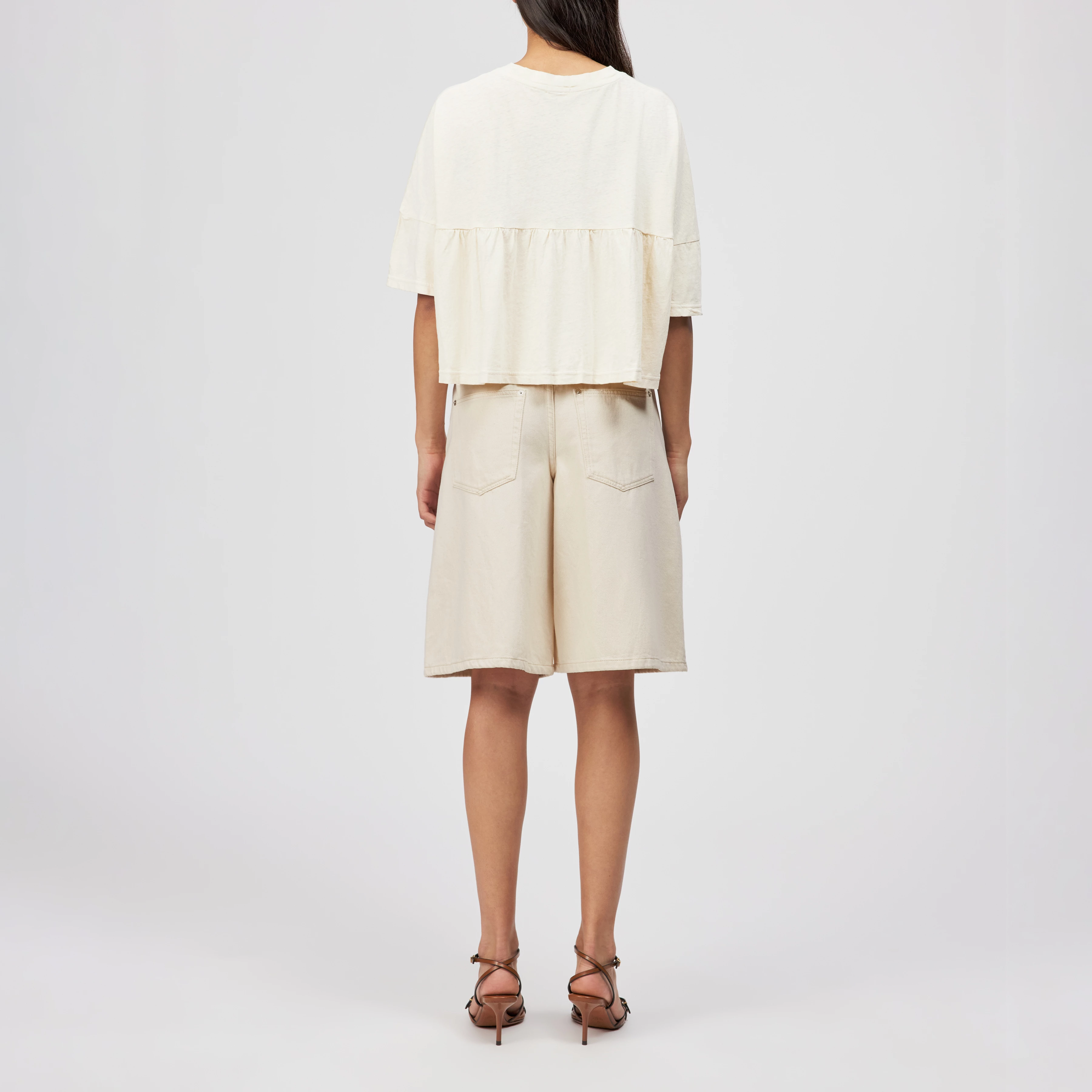 FIONNA - T-shirt with flounce in linen-cotton blend - women - off white - Rückansicht