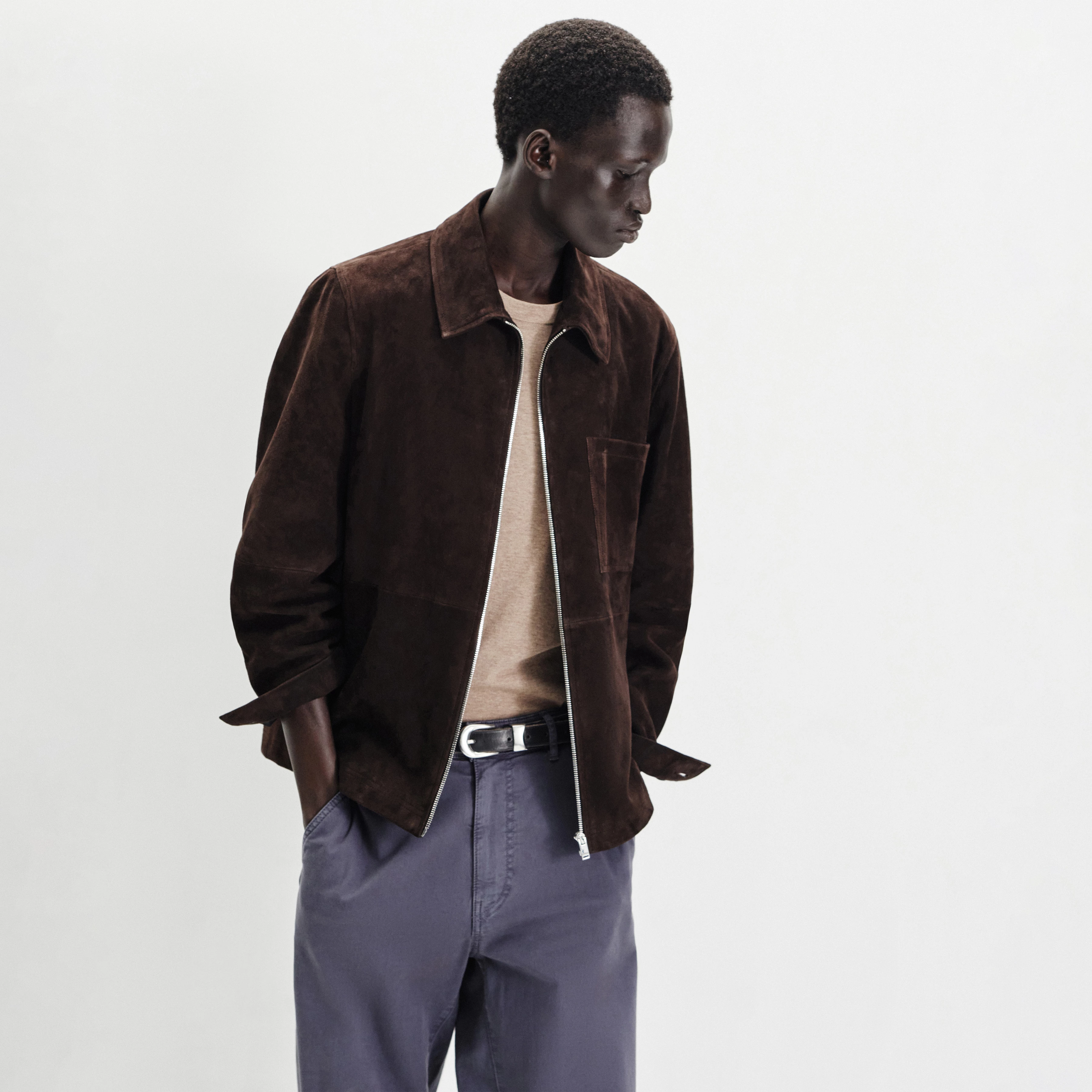 JERSON - Jacket with turn-down collar in suede leather - men - brown