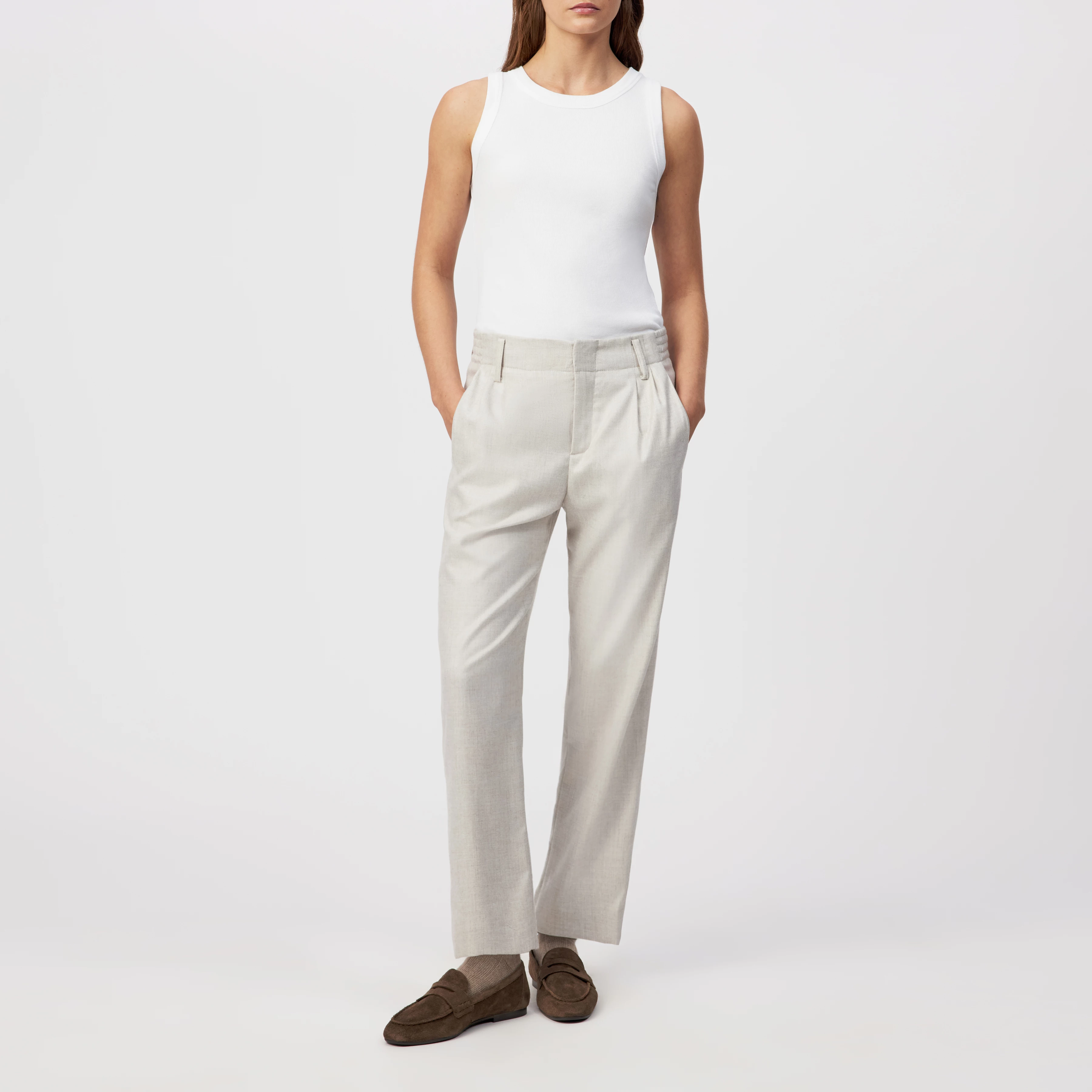 DISPATCH_0 - Pleated trousers in soft flannel - women - beige - Ganzkörper-Frontansicht