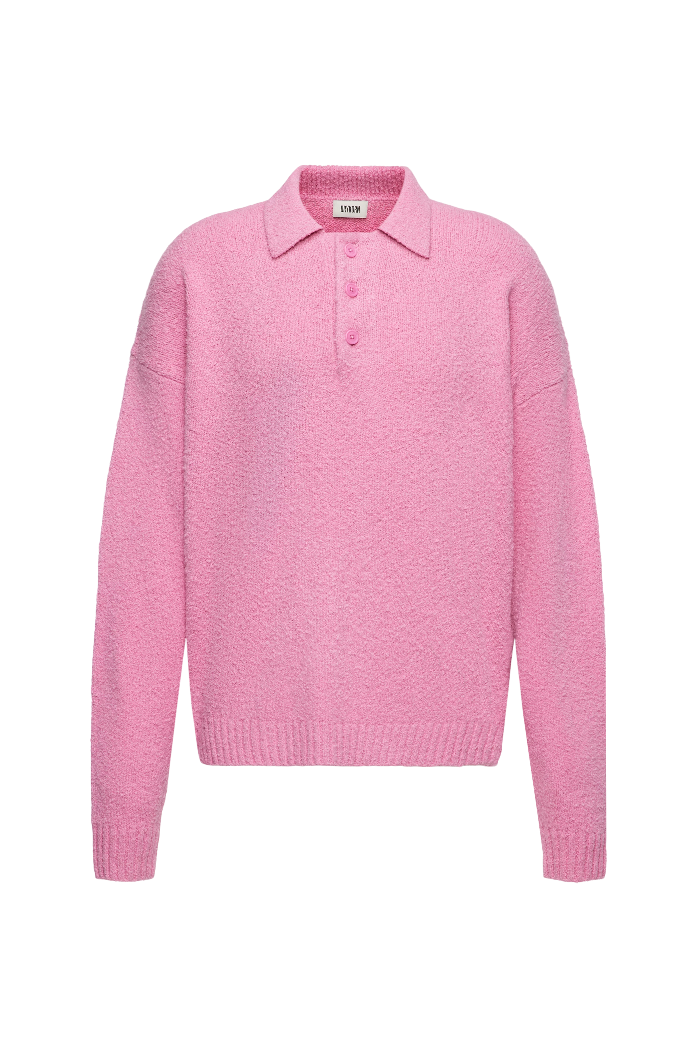 BEKKET - Strickpolo mit Knopfleiste in Bouclé-Optik - Herren - rosa - Freisteller Frontansicht