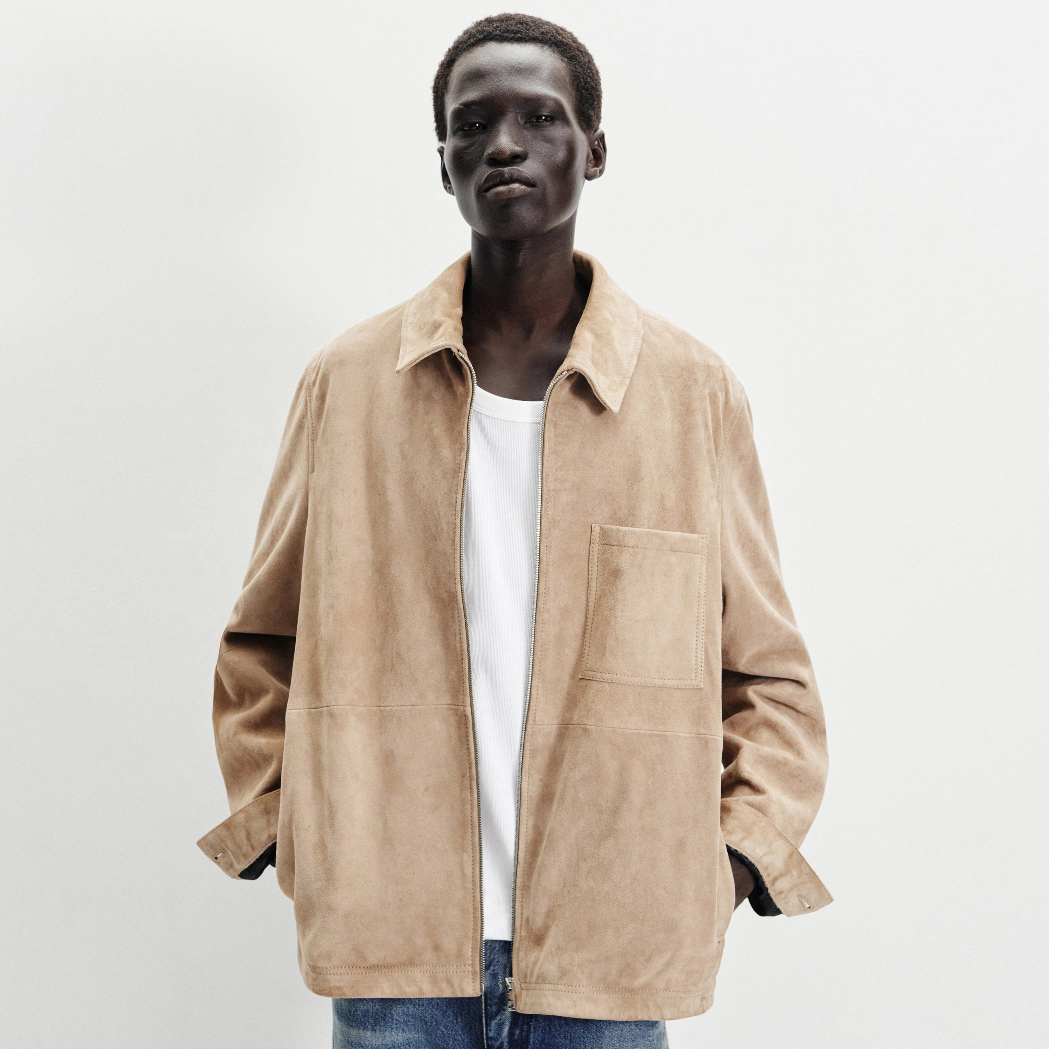 JERSON - Jacket with turn-down collar in suede leather - men - beige