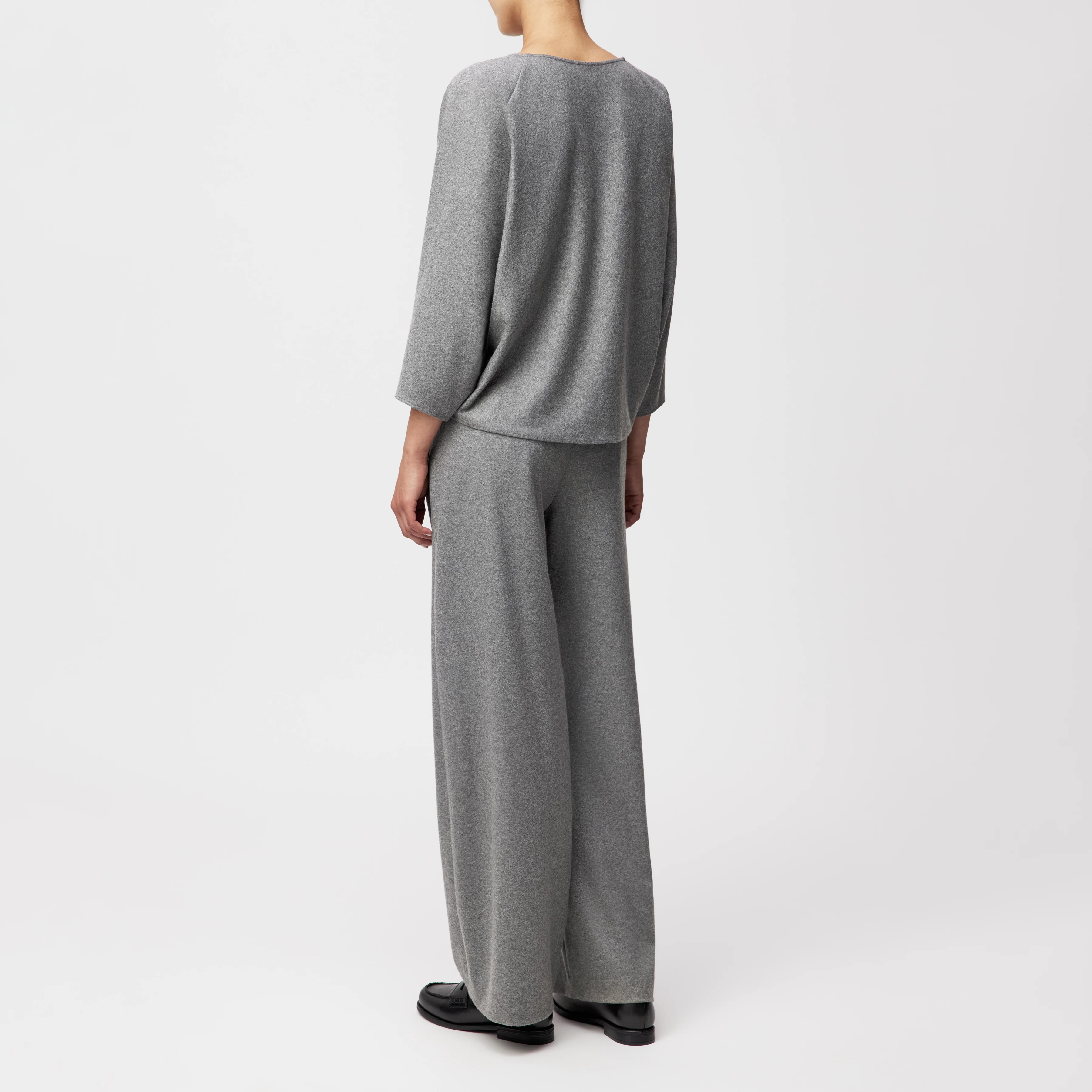 NIALINI - T-Shirt Bluse in Jersey Woll-Mix - Damen - grau - Rückansicht