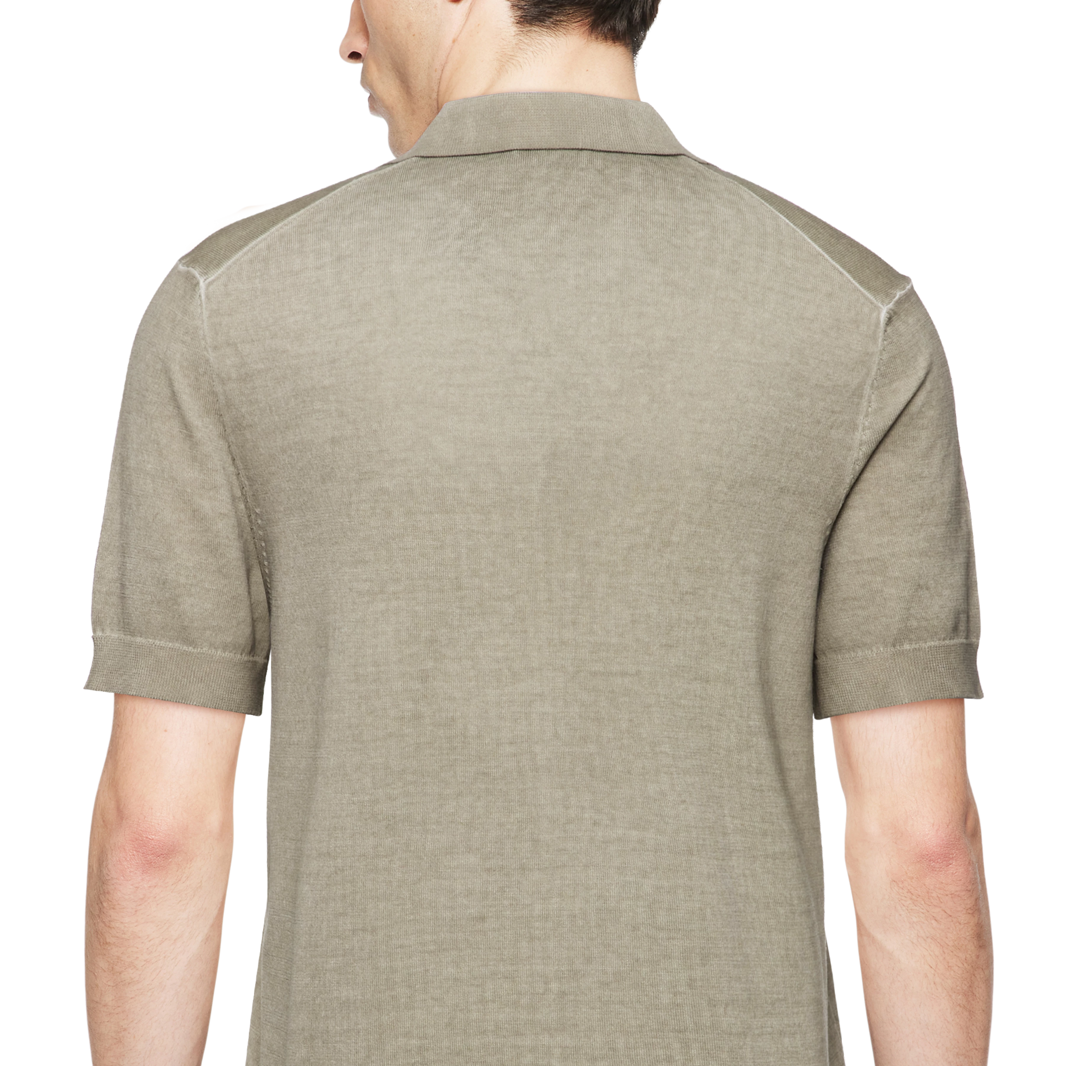 BRAIAN - Gebreide polo in Supima katoen - heren - bruin - Detailansicht am Model