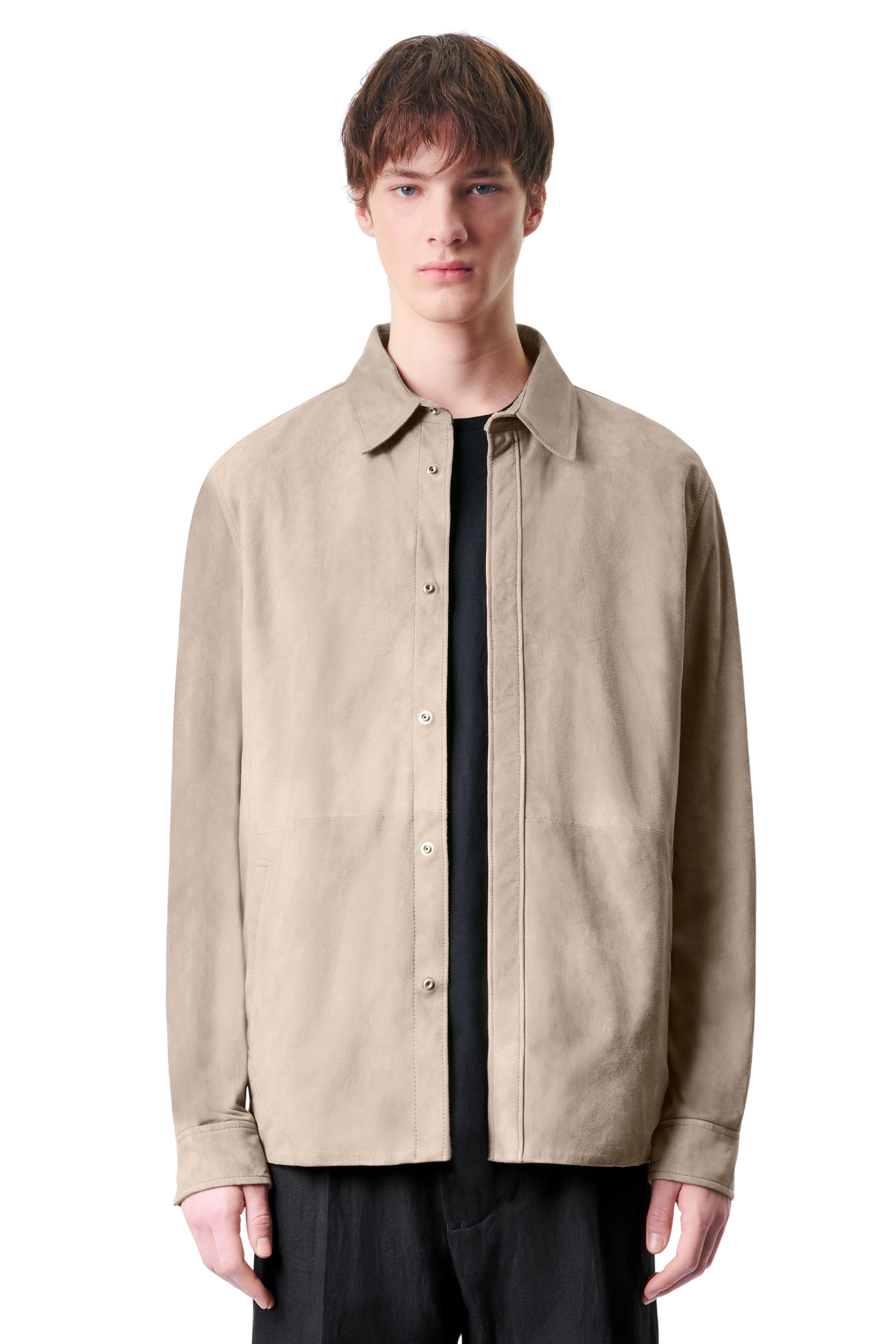 SELETON - lined shirt jacket in high-quality leather - men - beige - Frontansicht