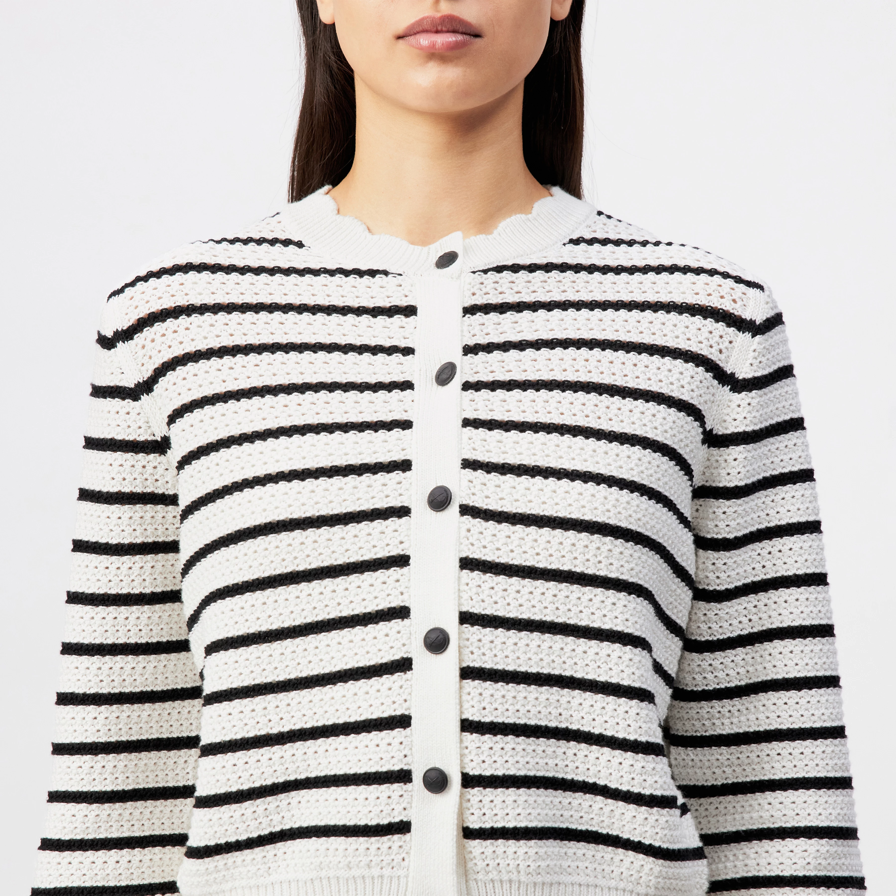 FRANCY - Striped cardigan in pure cotton - women - off white - Detailansicht am Model