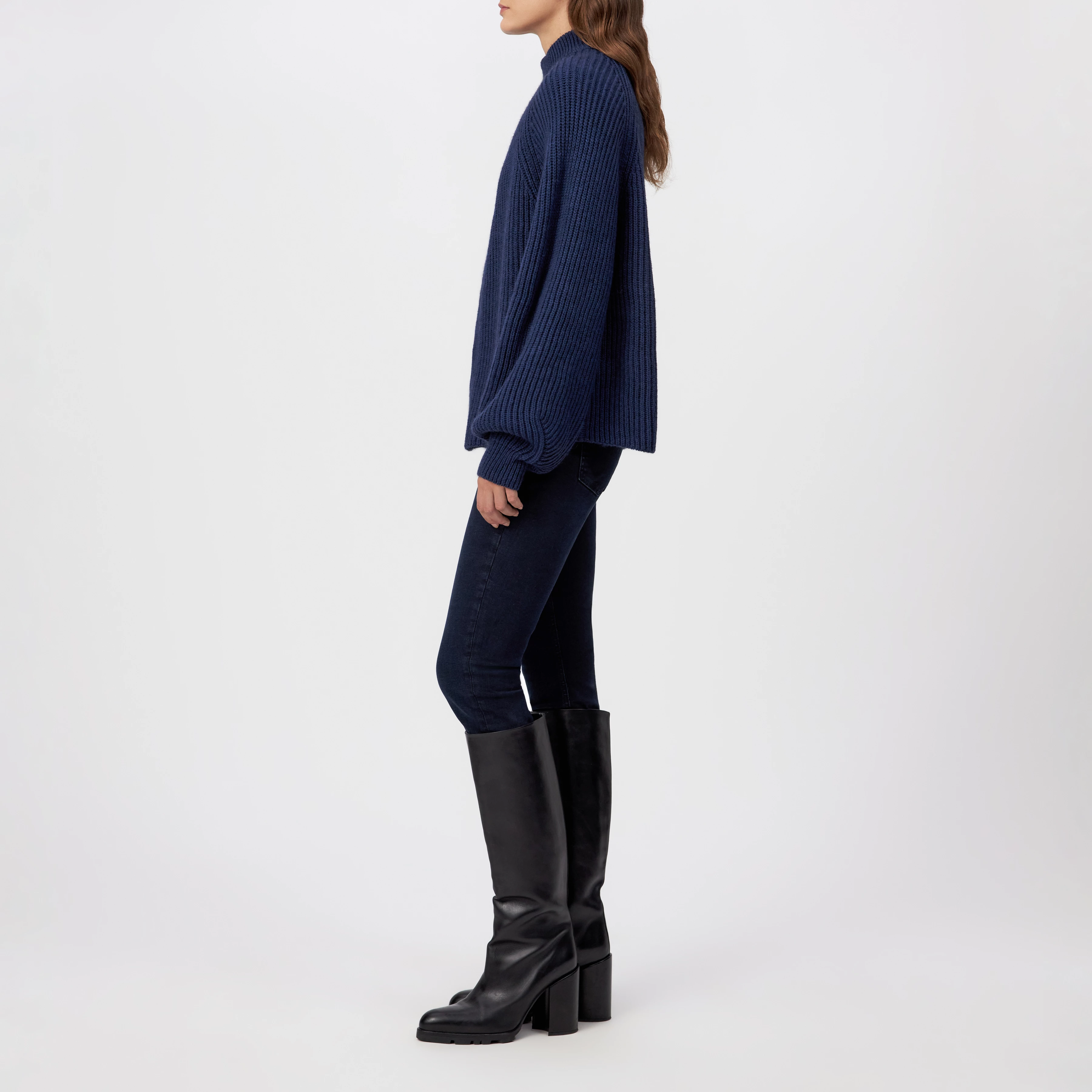 KIMONI - Sweater with balloon sleeves in wool and alpaca blend - women - blue - Seitenansicht