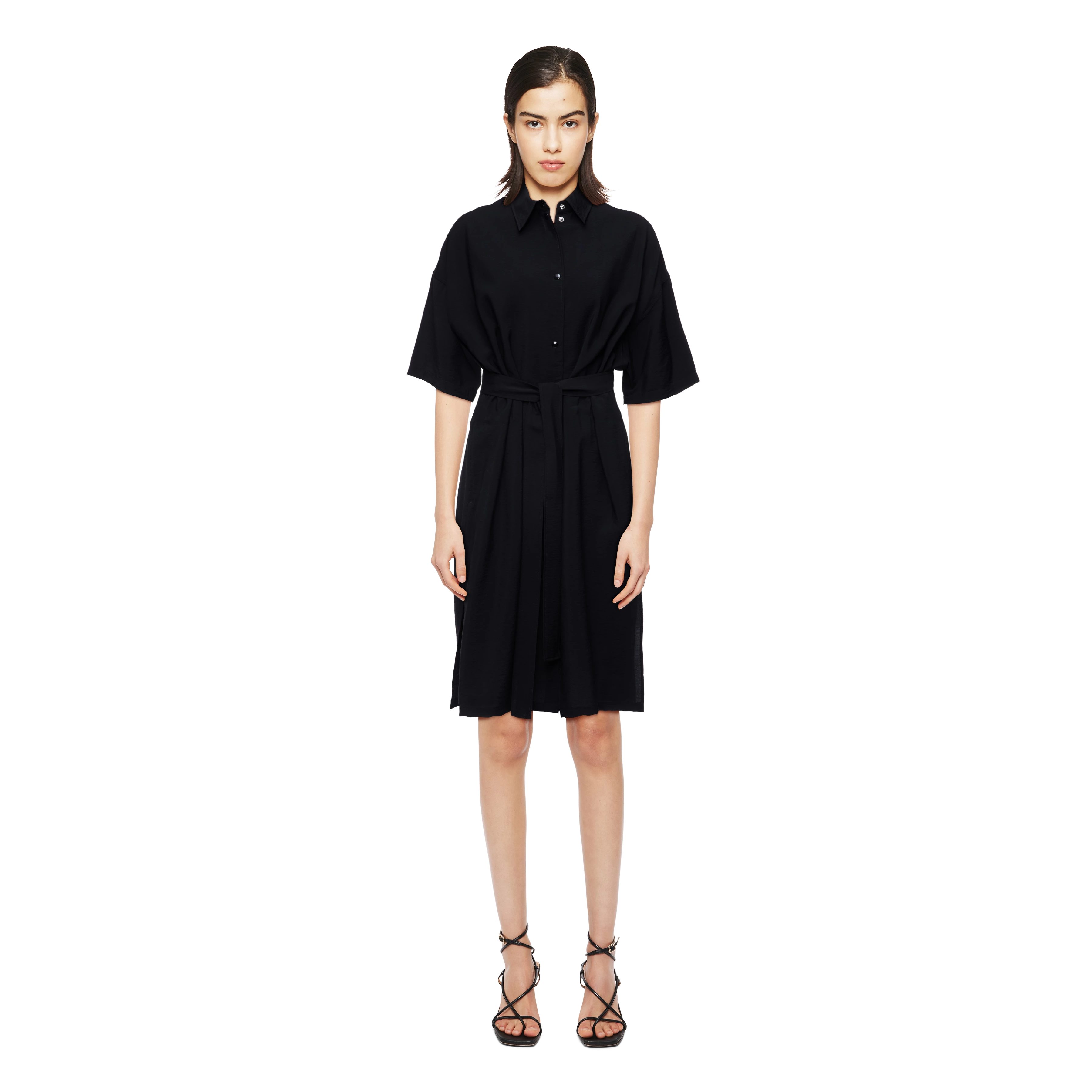 RINI_2 - Shirt dress in blended viscose - women - Natural Aluminium - Ganzkörper-Frontansicht