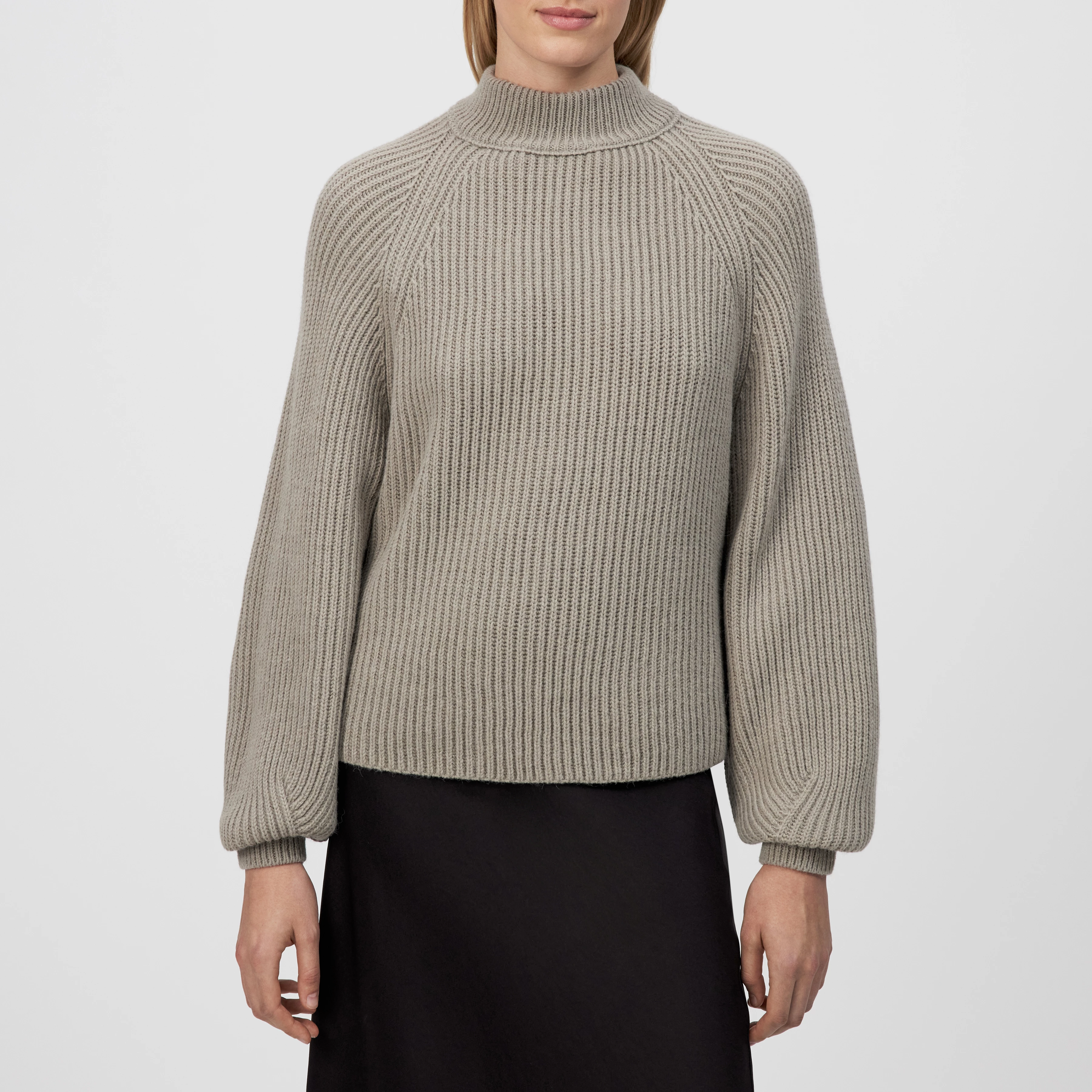 KIMONI - Sweater with balloon sleeves in wool and alpaca blend - women - beige - Frontansicht