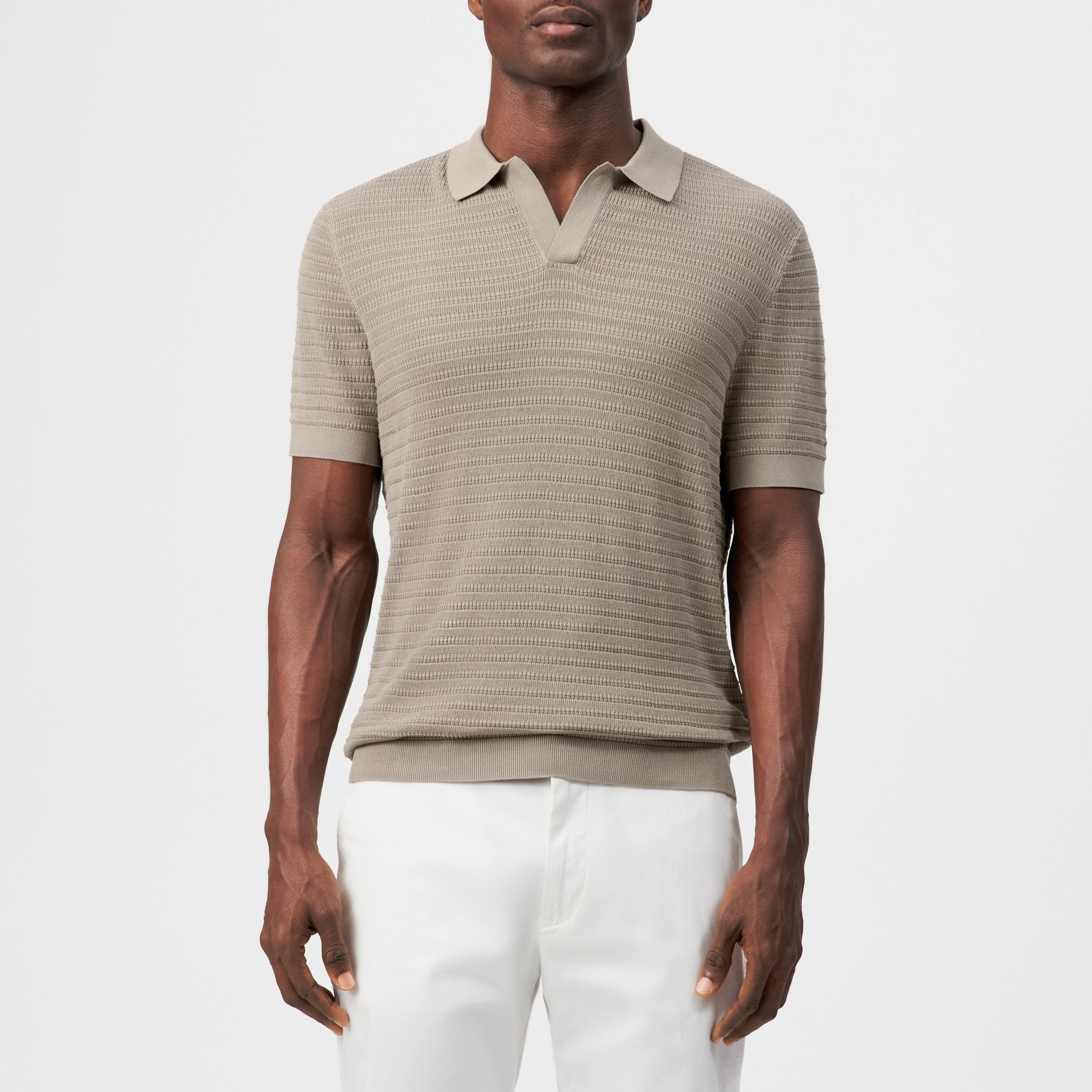 BRAIAN - Knitted polo in mercerised cotton - men - beige - Frontansicht