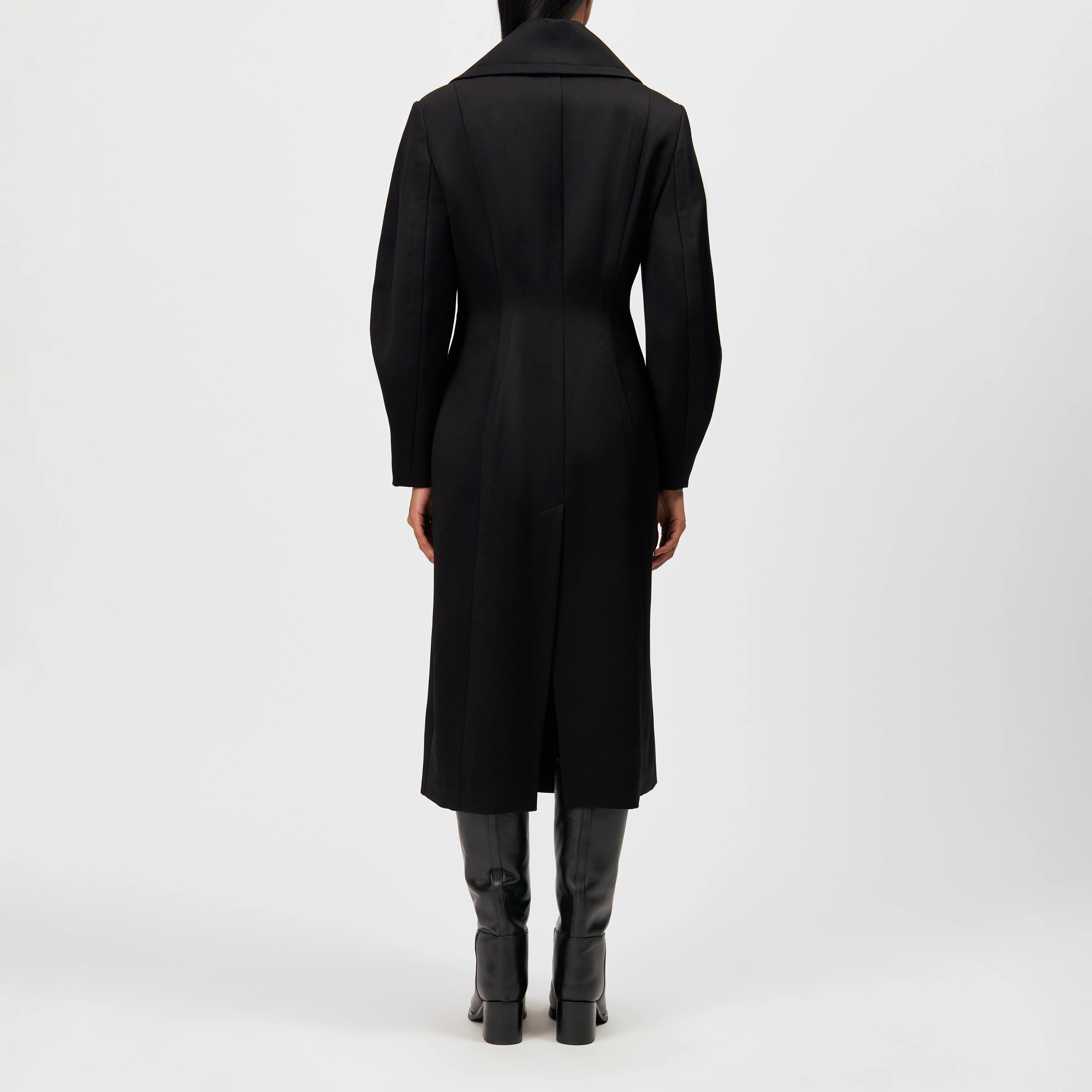 RISELY - Long double-breasted pure new wool coat - women - black - Rückansicht