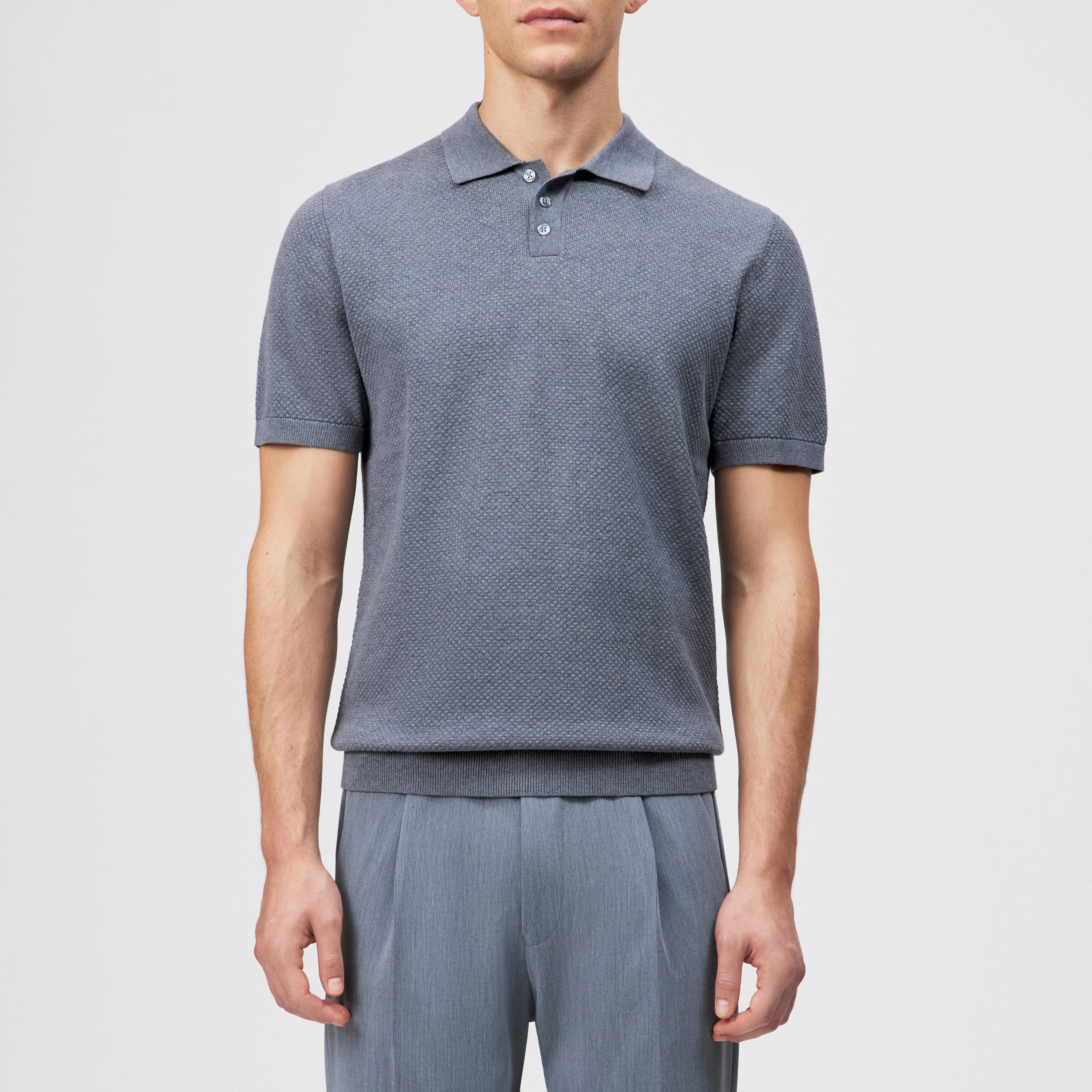 TRITON - Polo en coupe classique en maille jacquard. - men - bleu - Frontansicht
