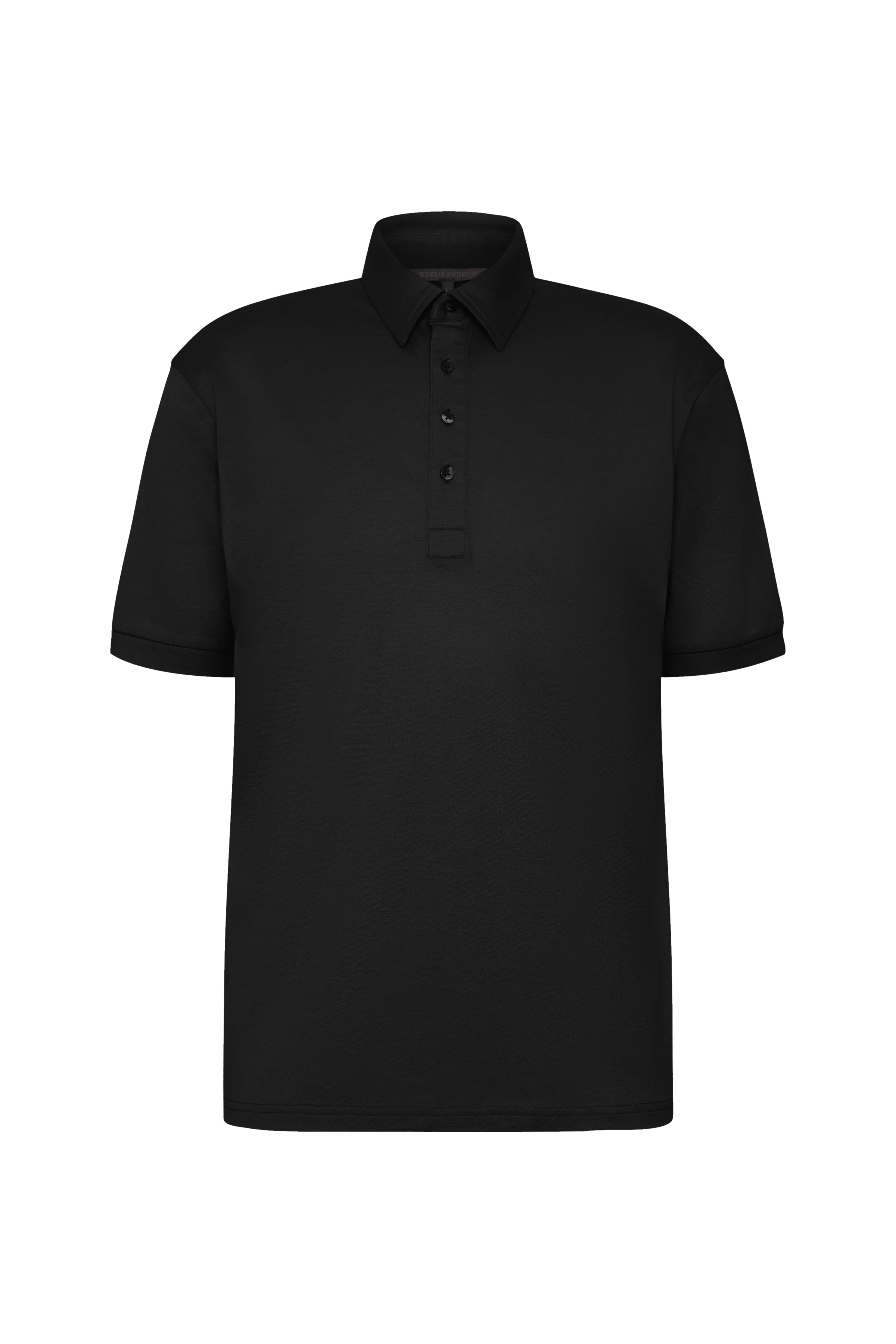 GARRY - 4-knoops polo met omgeslagen kraag in piqué - heren - zwart - Freisteller Frontansicht
