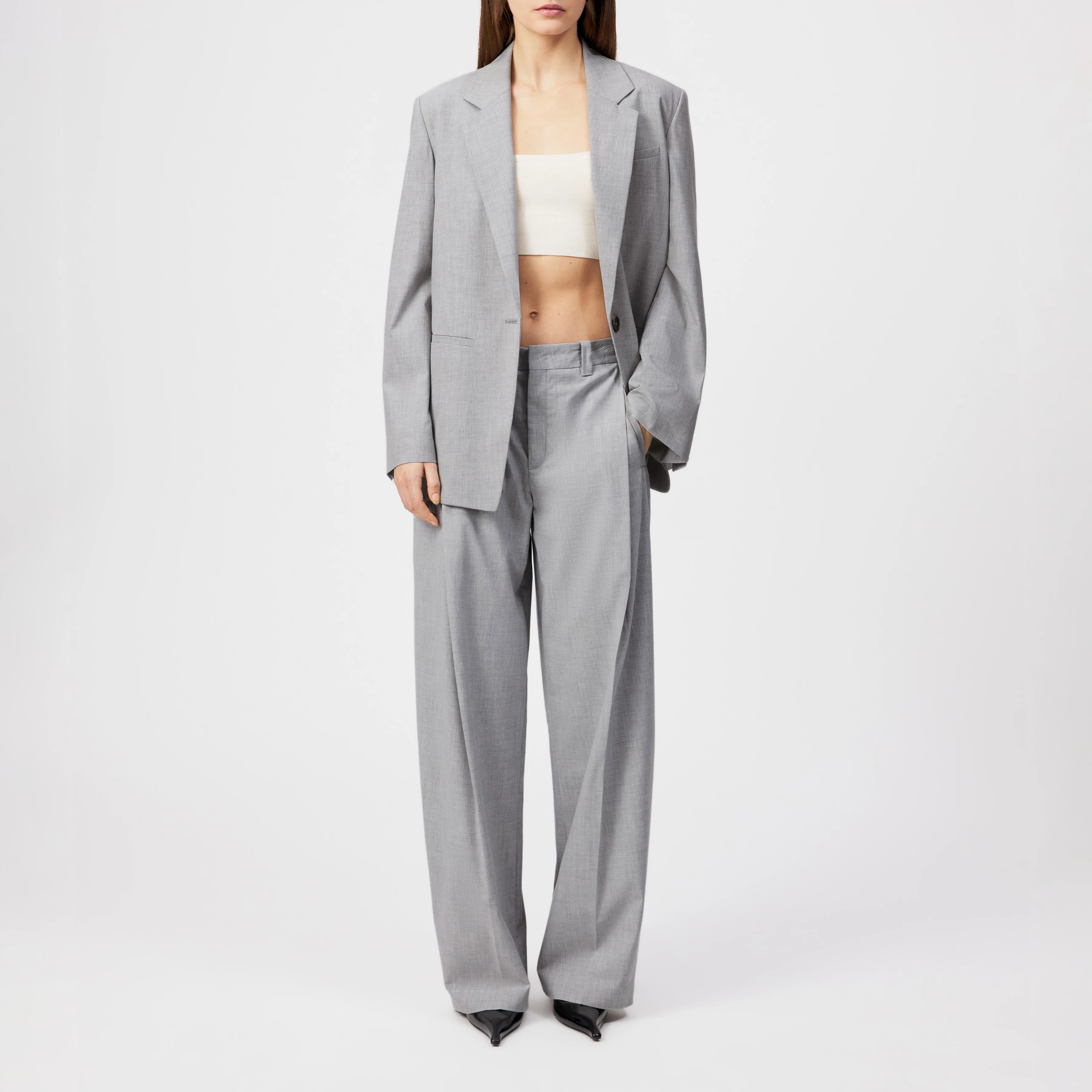 MOWTIE - Casual single-breasted blazer with mélange yarn - women - grey - Ganzkörper-Frontansicht