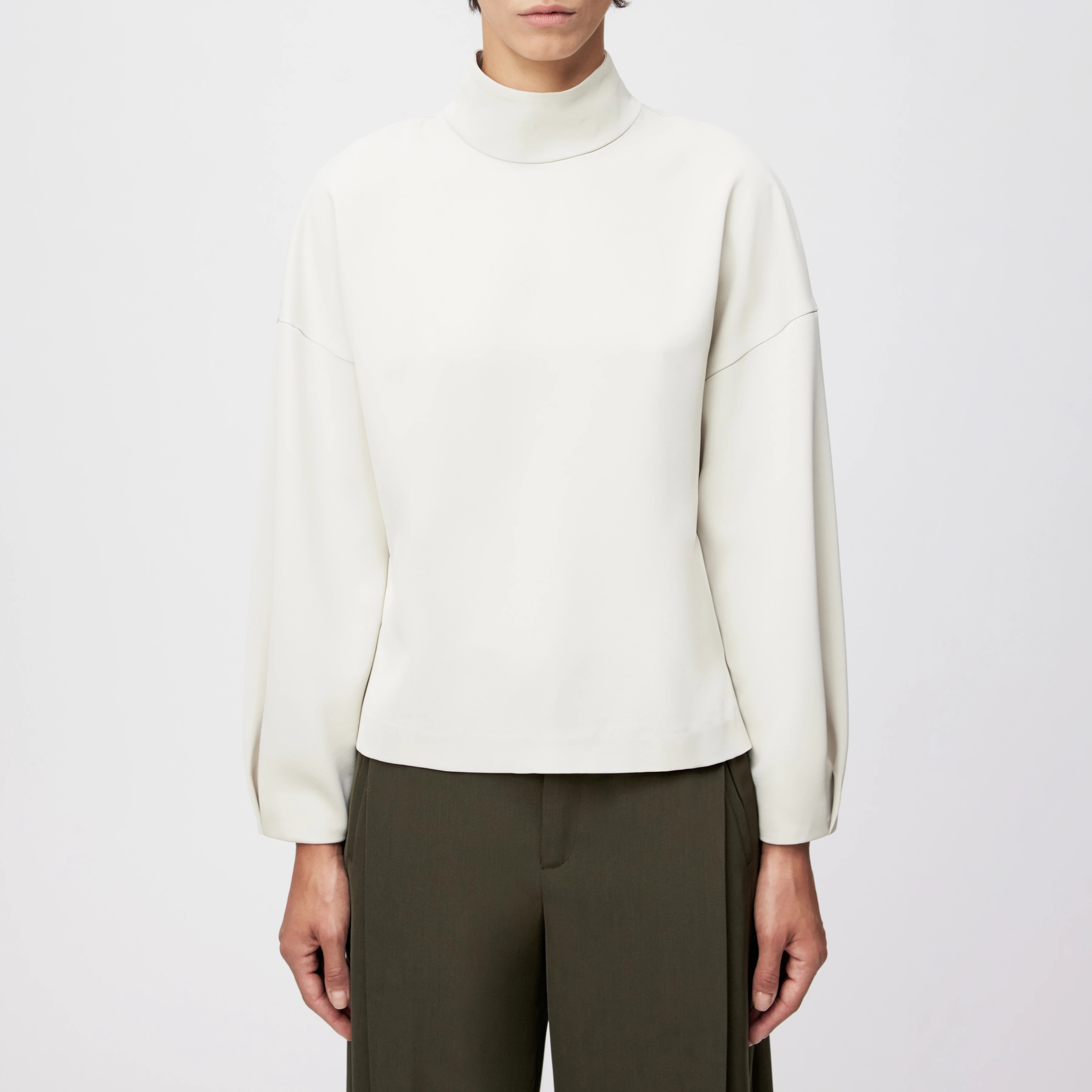 ALVARA - Blouse met opstaande kraag in satijn - dames - beige - Frontansicht