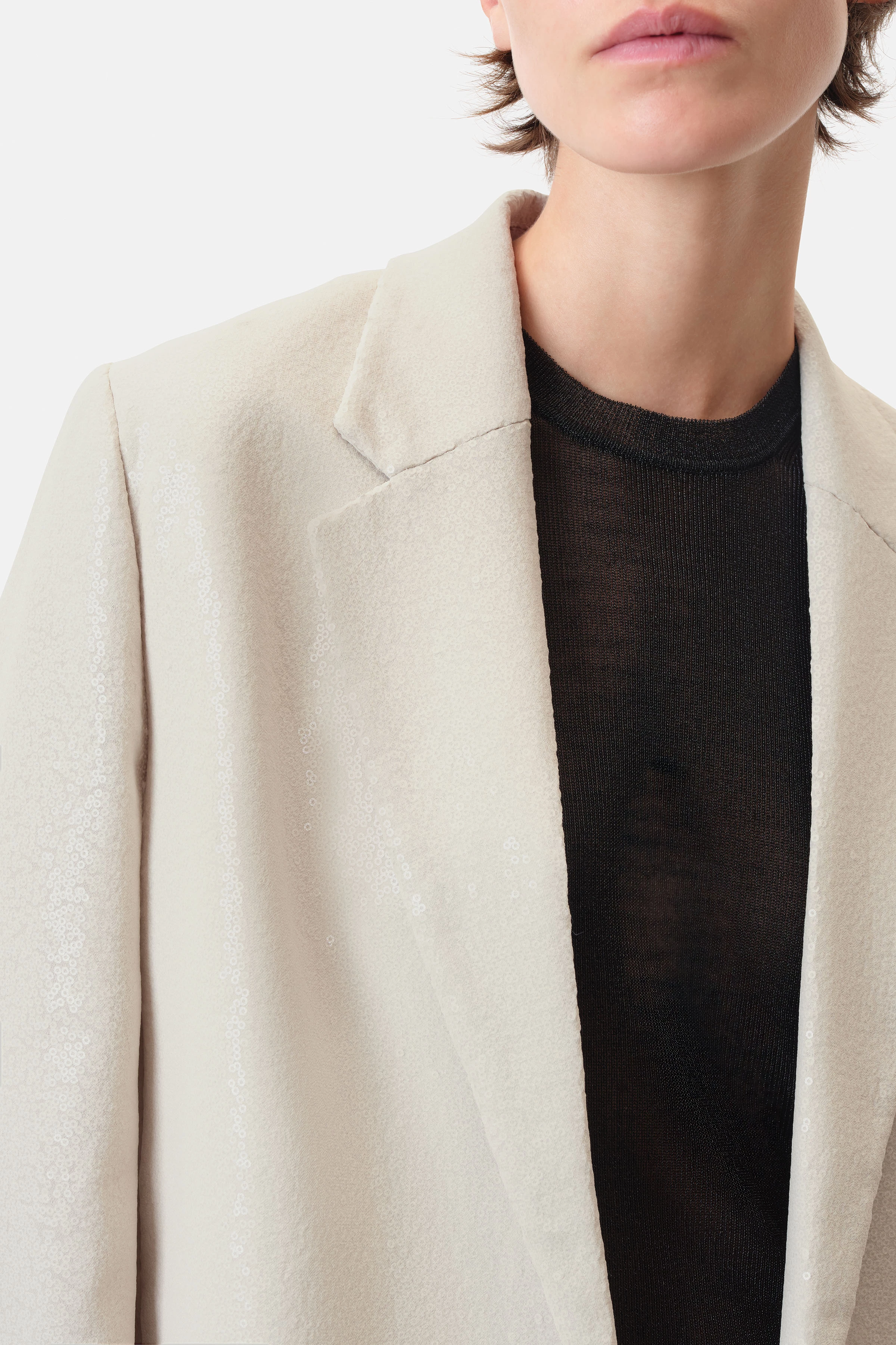 IDBURY - Verschlussloser Boyfriend-Blazer in Chiffon - Damen - beige - Seitenansicht