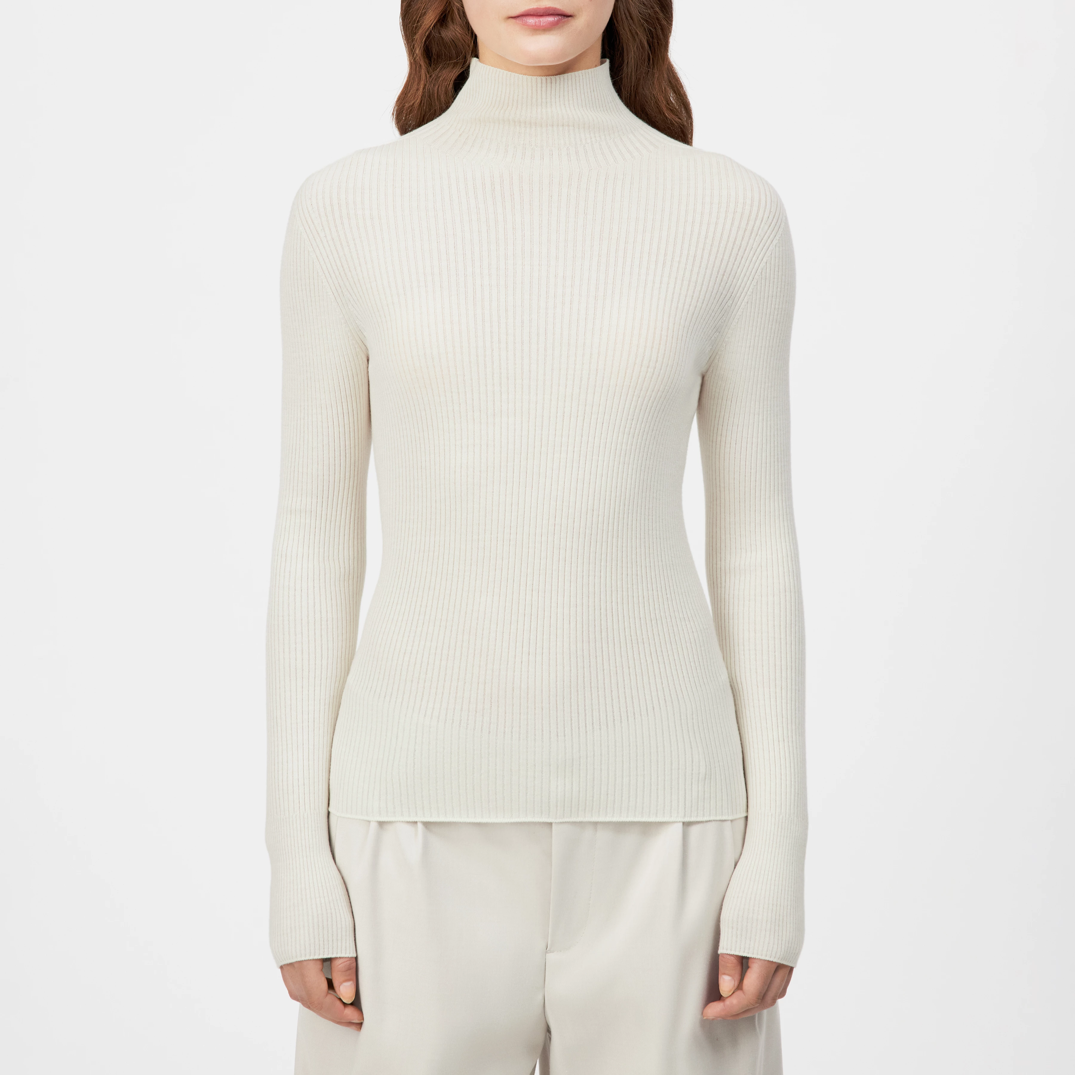 INARI - Rollkragenpullover in fließendem Wollmix - Damen - off white - Frontansicht