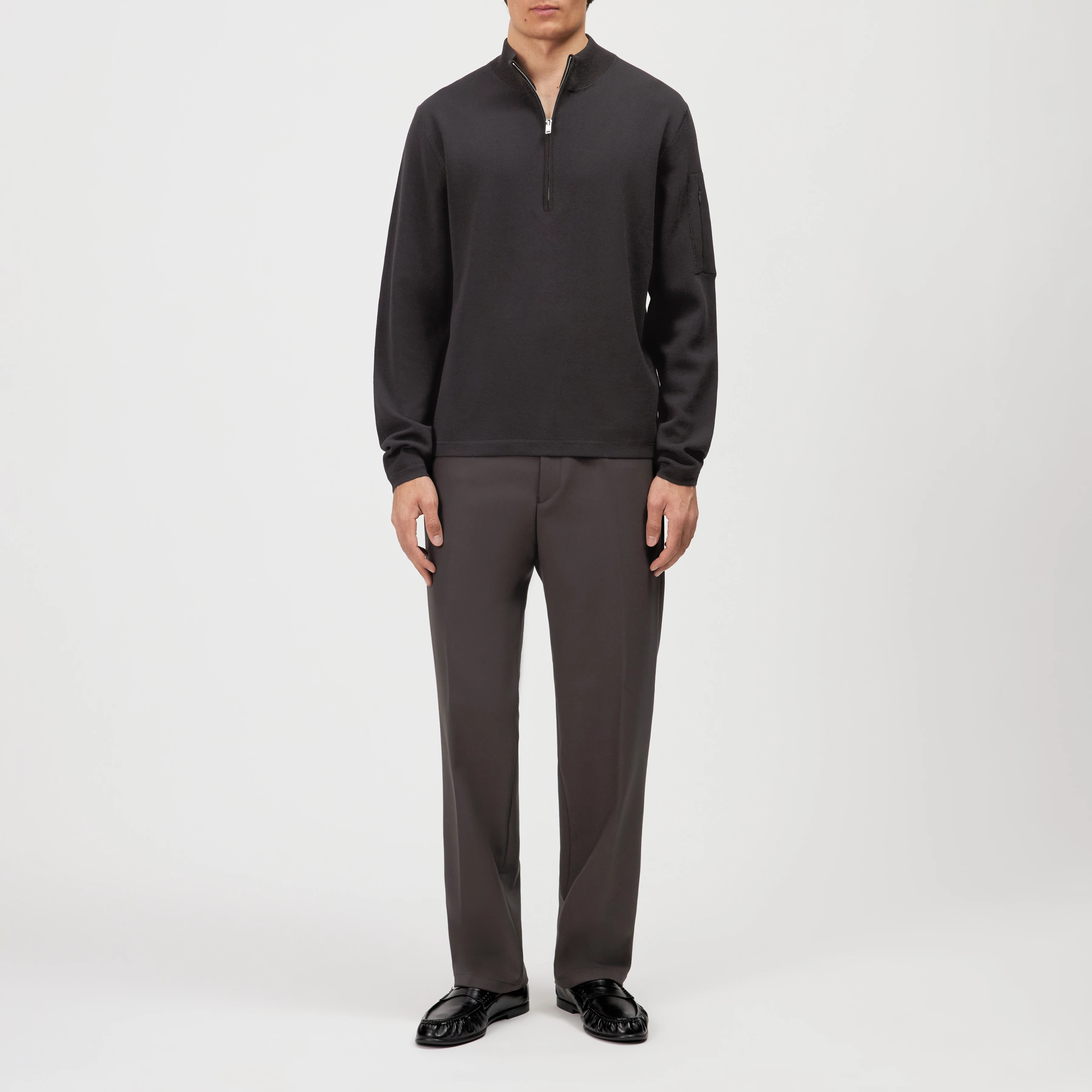 TARVIK - Half-zip jumper with stand collar in pure wool - men - brown - Ganzkörper-Frontansicht